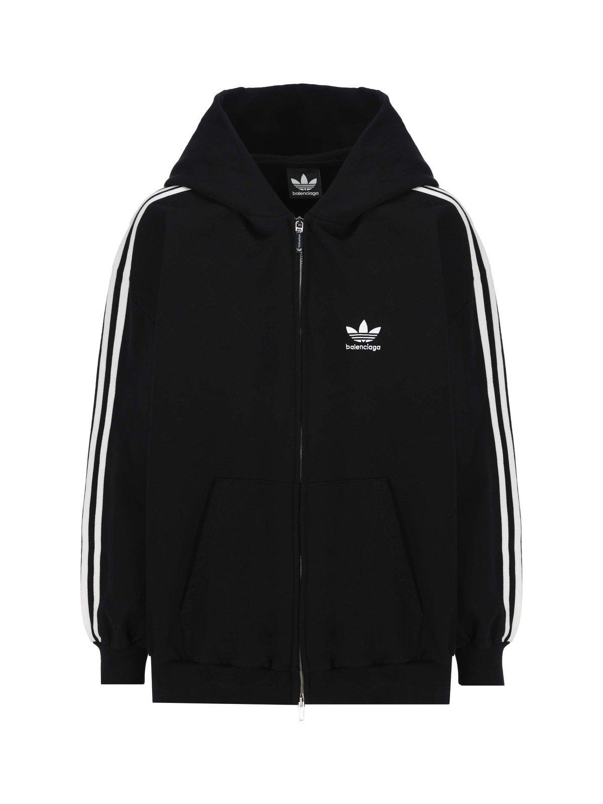 Balenciaga X Adidas Logo Printed Zipped Hoodie in Black | Lyst