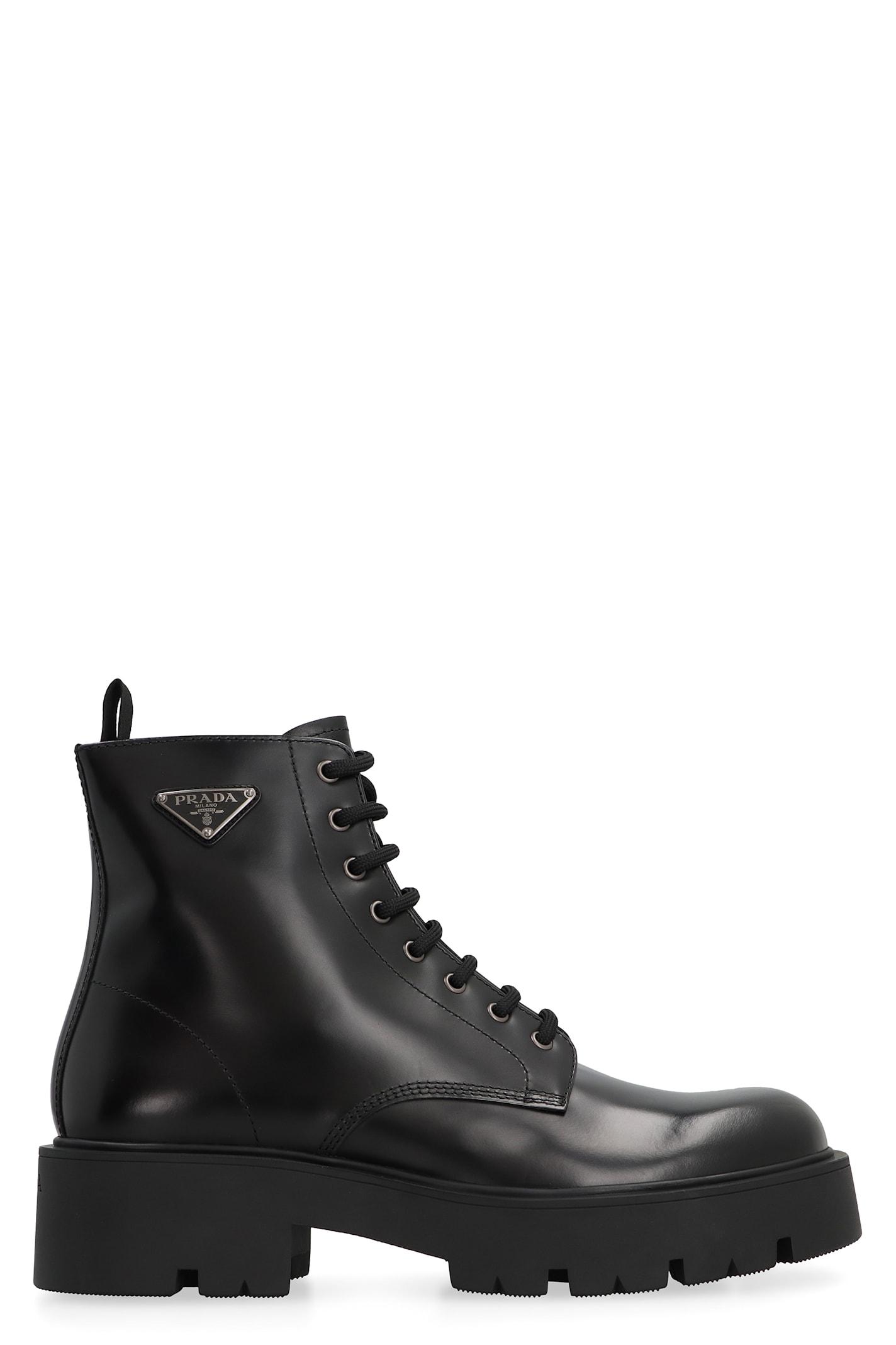 Prada Leather Lace Up Boots in Black for Men Lyst UK