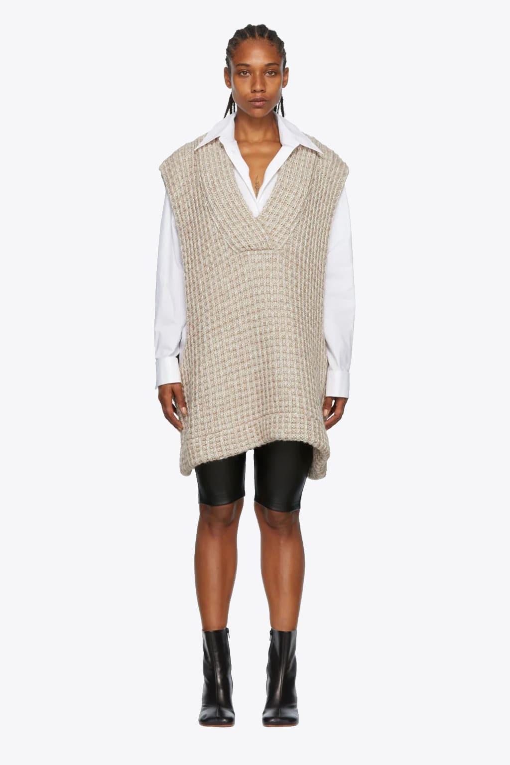 MM6 by Maison Martin Margiela Sweater Mm6 Beige Waffle Knit Oversized Vest  in Natural | Lyst