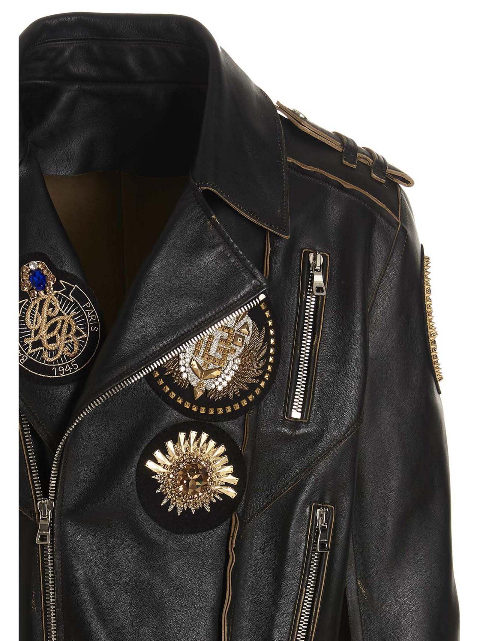 tøffel social ukrudtsplante Balmain Emblemi Leather Biker Jacket in Black for Men | Lyst