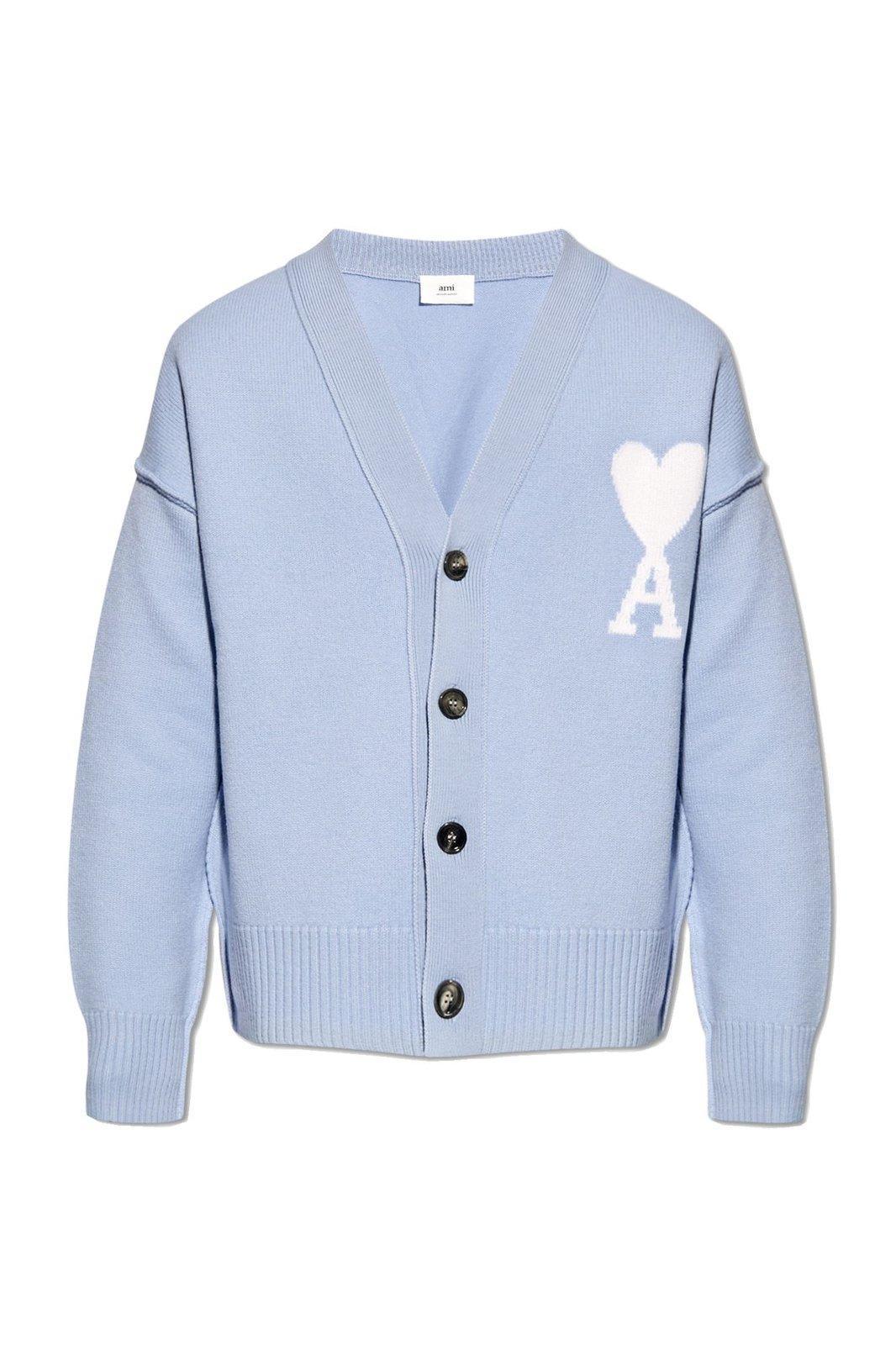 Ami Paris Wool Cardigan, in Blue for Men | Lyst
