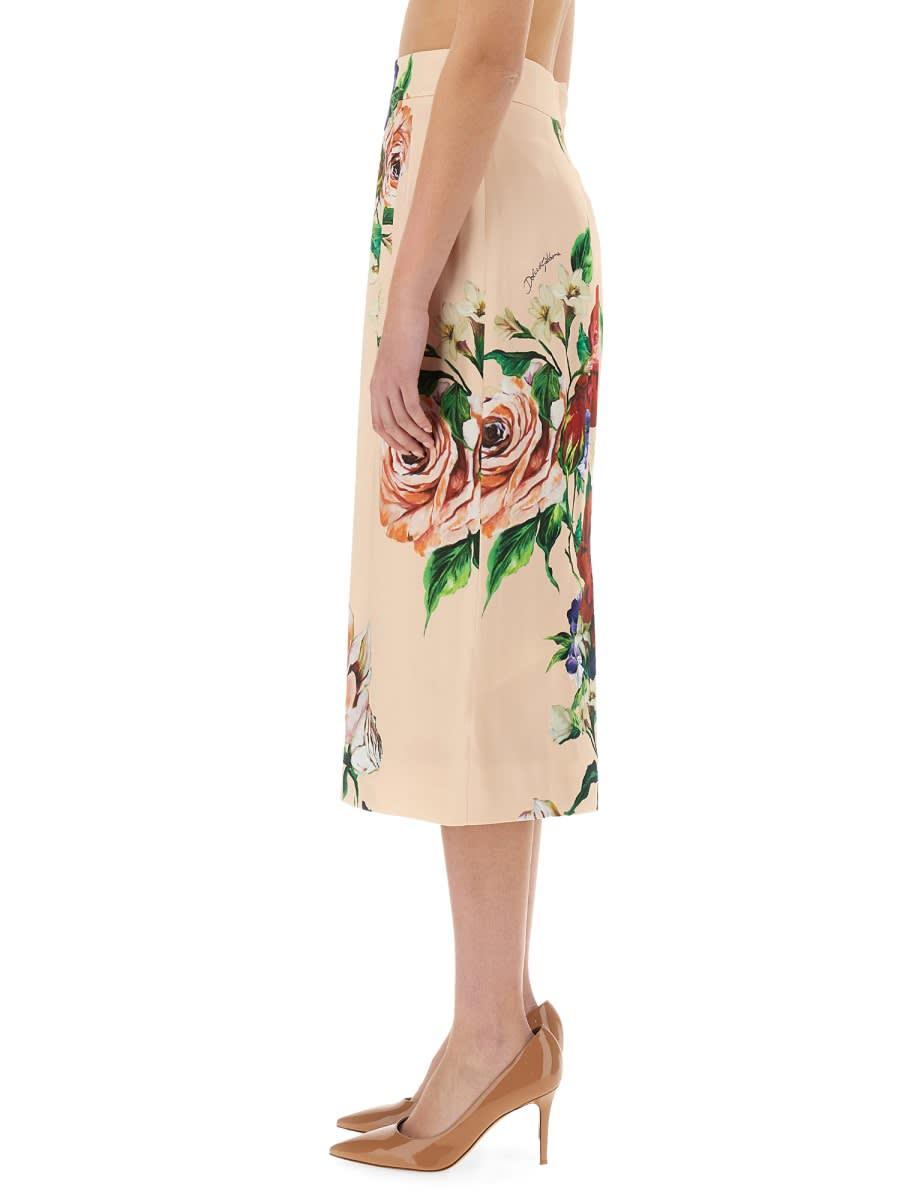 Dolce & Gabbana Flower Print Satin Midi Pencil Skirt | Lyst