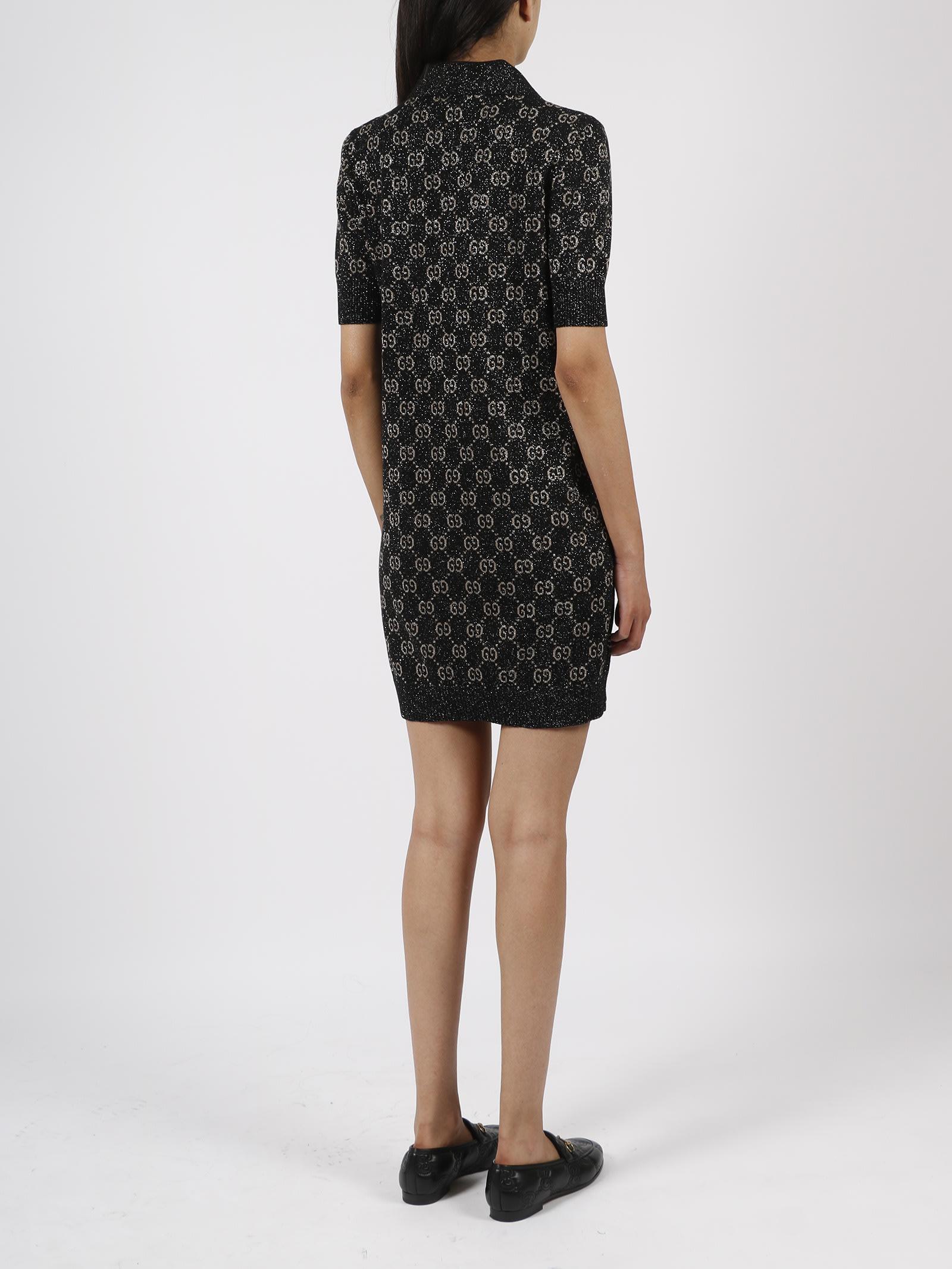 Lamé GG jacquard polo dress in black and beige