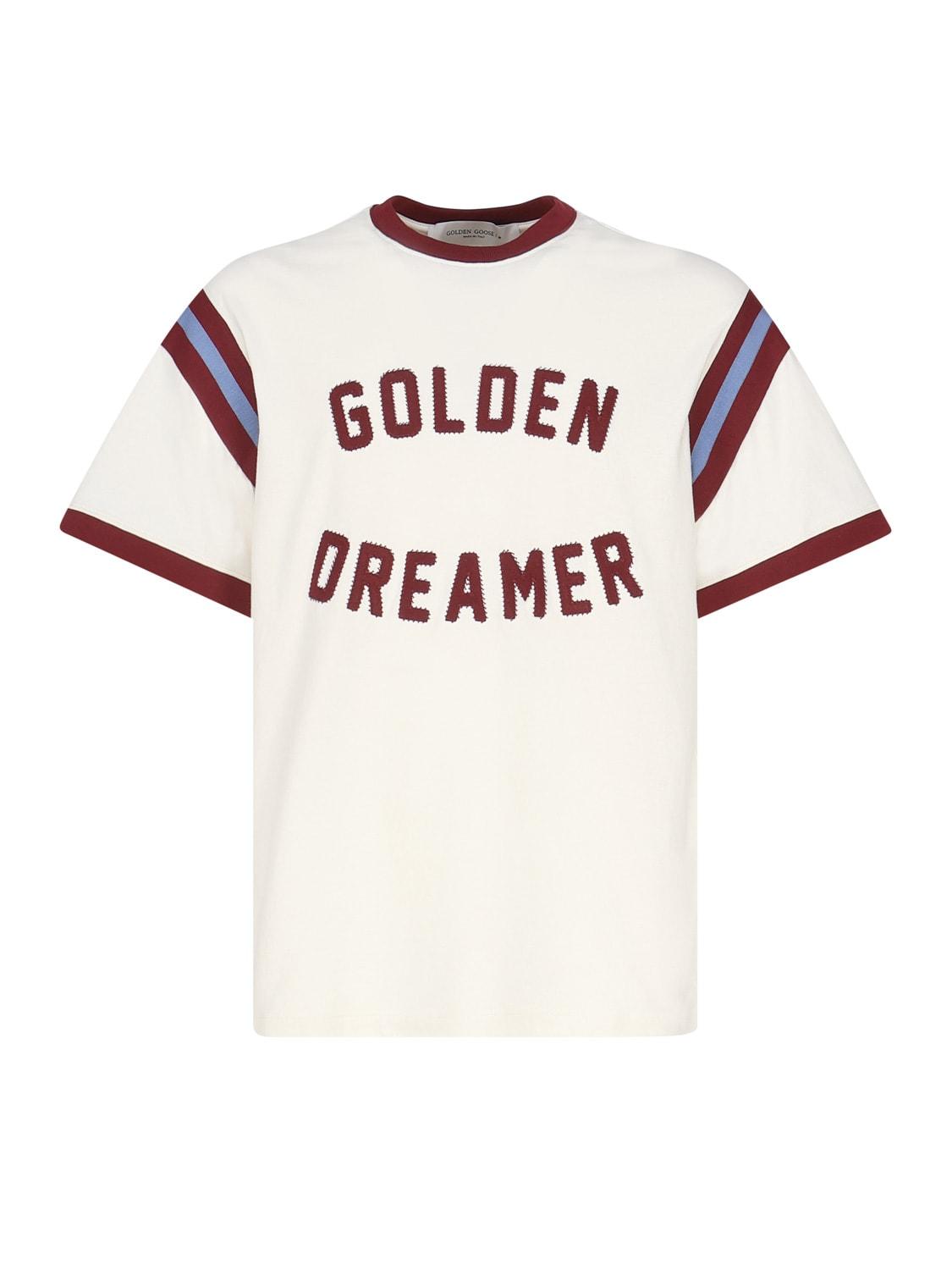 Golden Goose T-shirt With Burgundy Writing The Front in Pink for Men | Lyst