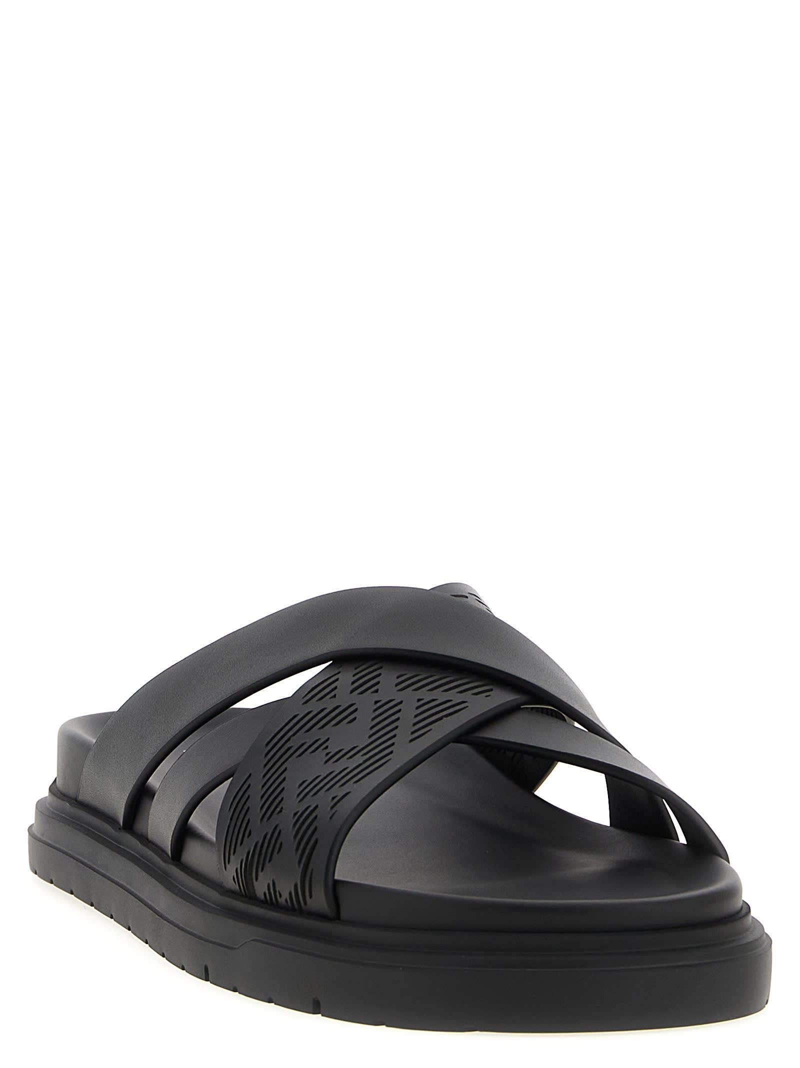 Fendi FF Cross Band Slide Black Brown Men's - 7X1222A63T - US