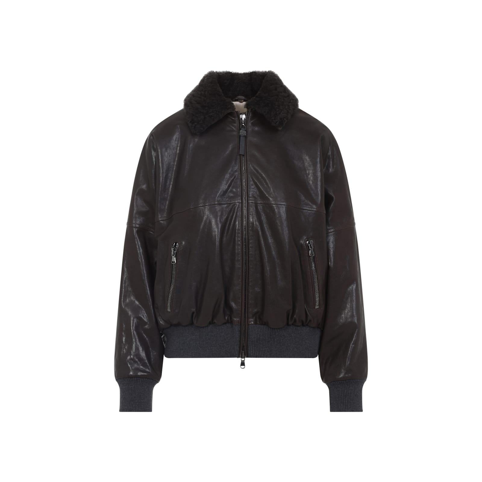 レザージャケット・コート BRUNELLO CUCINELLI SHEARLING COLLAR LEATHER JACKET Brunello Cucinelli shearling-collar Leather Jacket | Green
