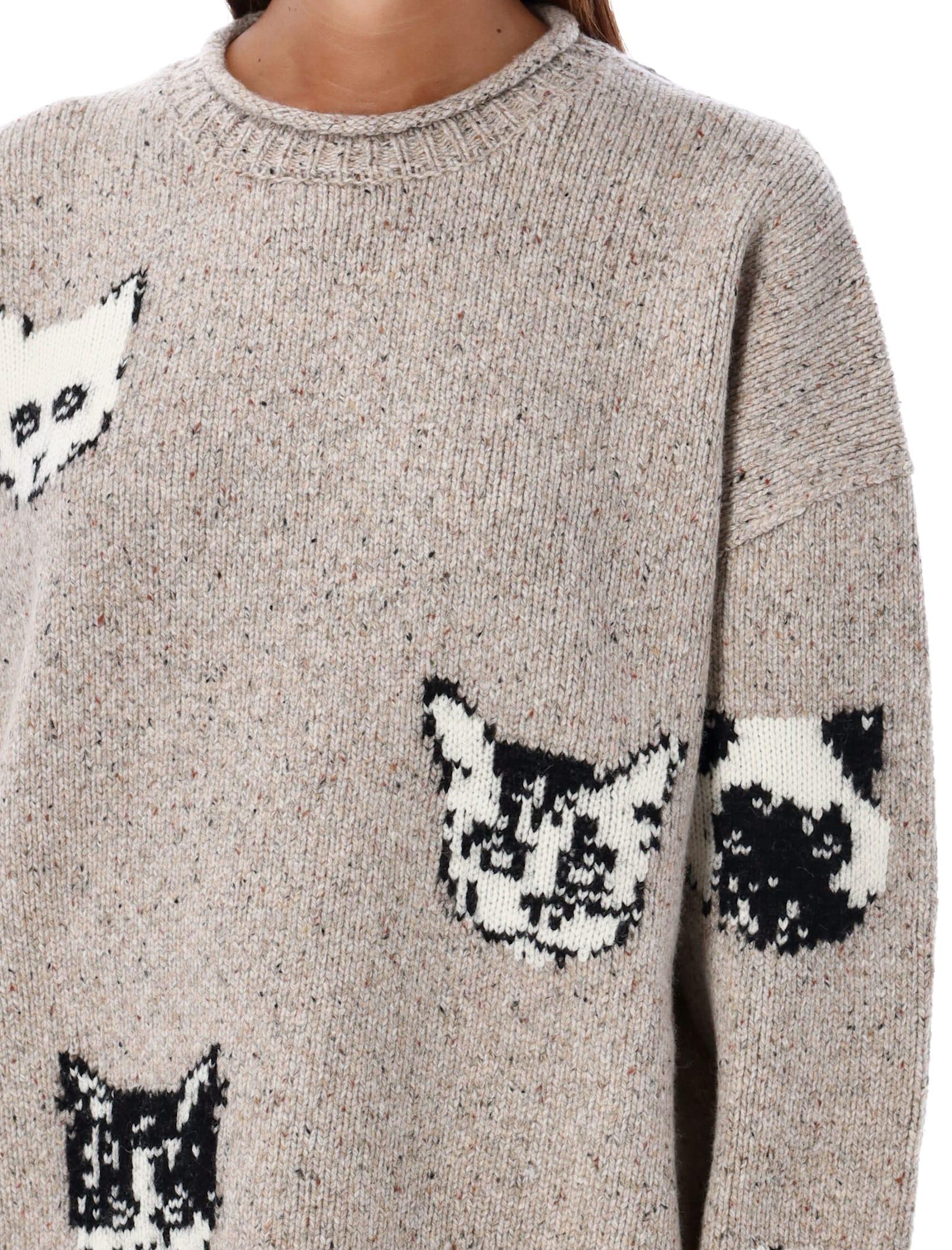 Acne Studios Oversized Cat Embroidered Wool Sweater in Blue