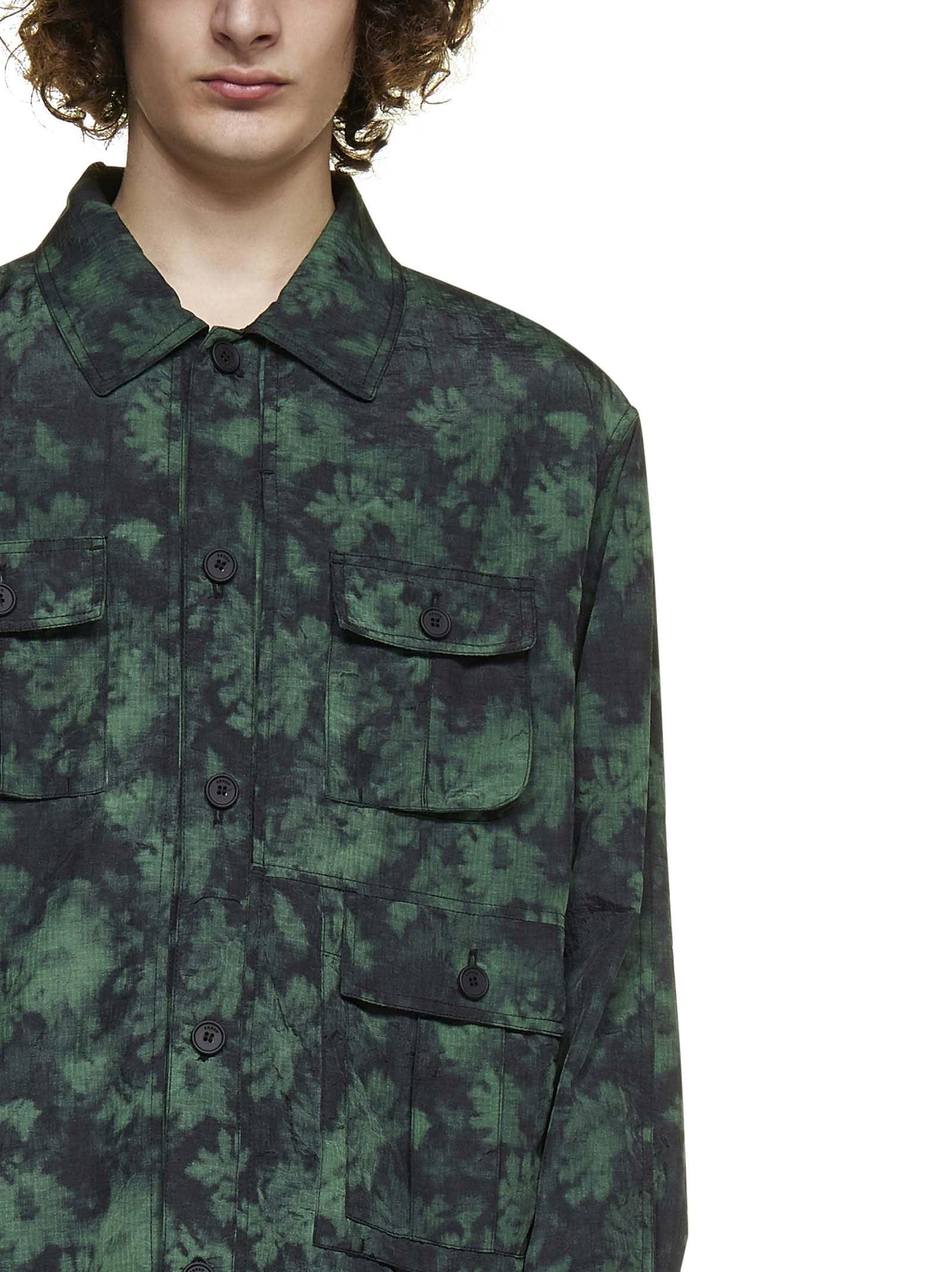 KENZO Print Cotton Utilitarian Overshirt in Green for Men | Lyst