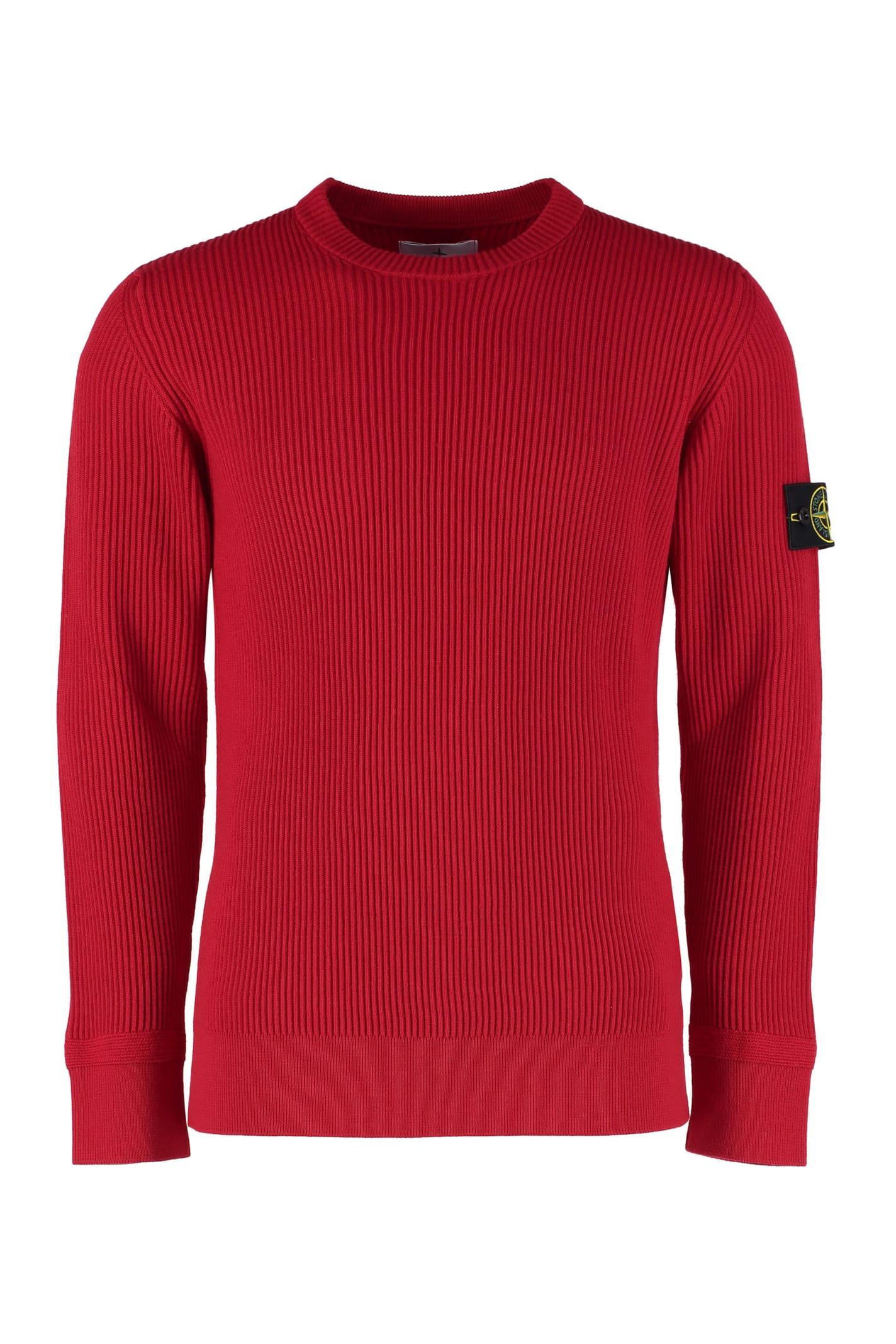 Stone Island Ribbed Wool Sweater in Red for Men | Lyst