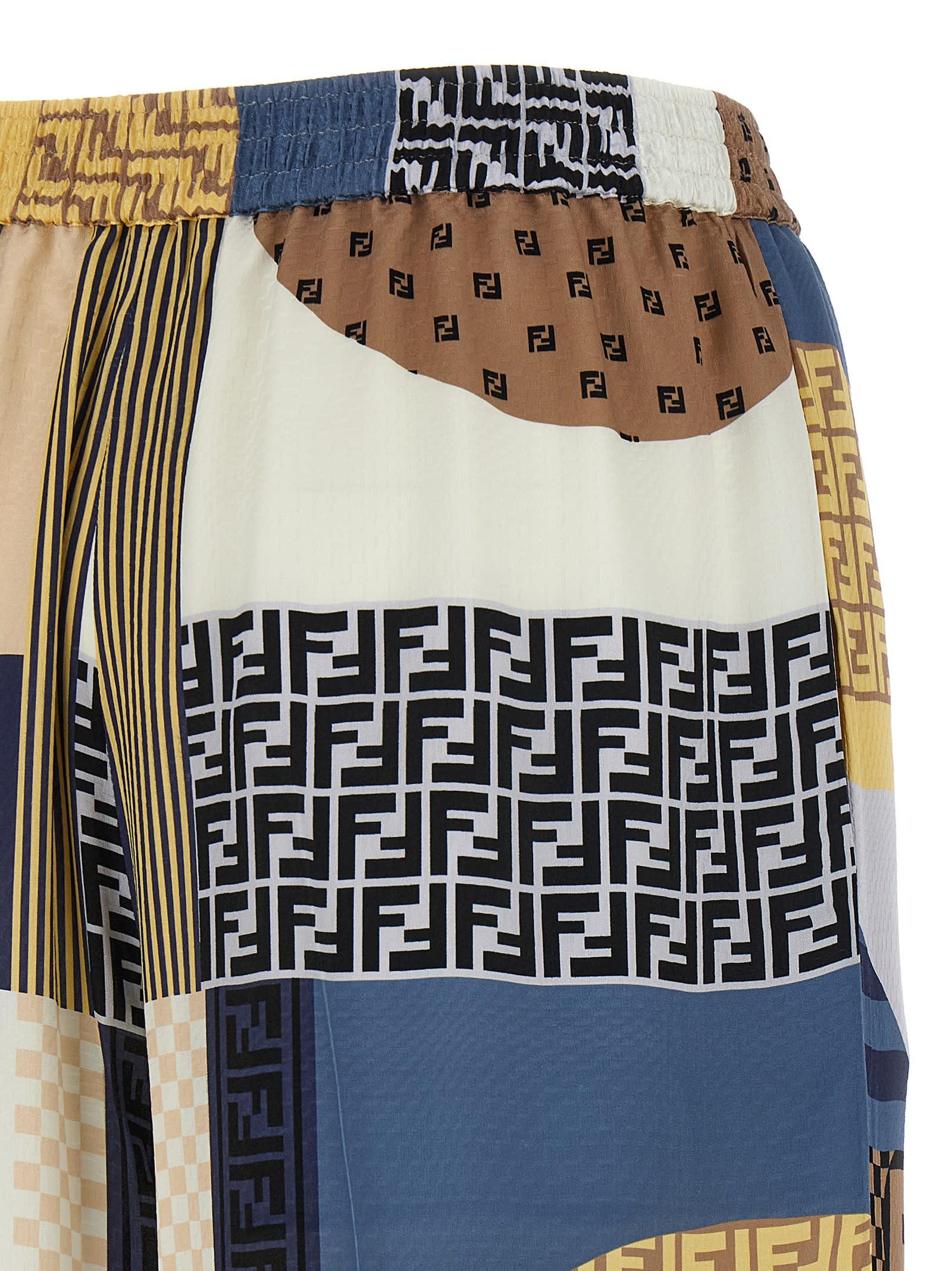 Fendi Patchwork Silk Pants in Blue | Lyst
