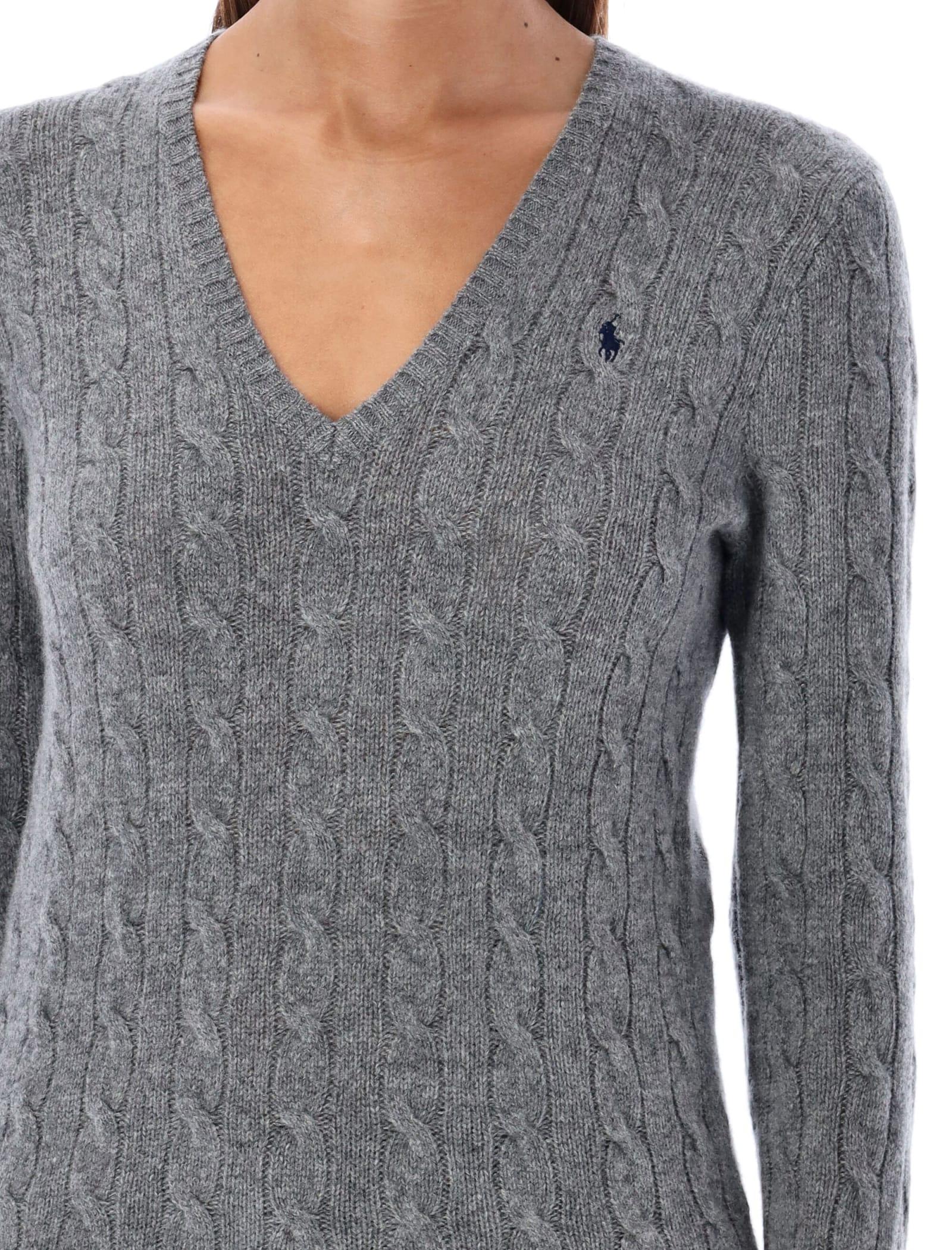Polo Ralph Lauren Kimberly V-neck Cable Knit Sweater in Gray | Lyst