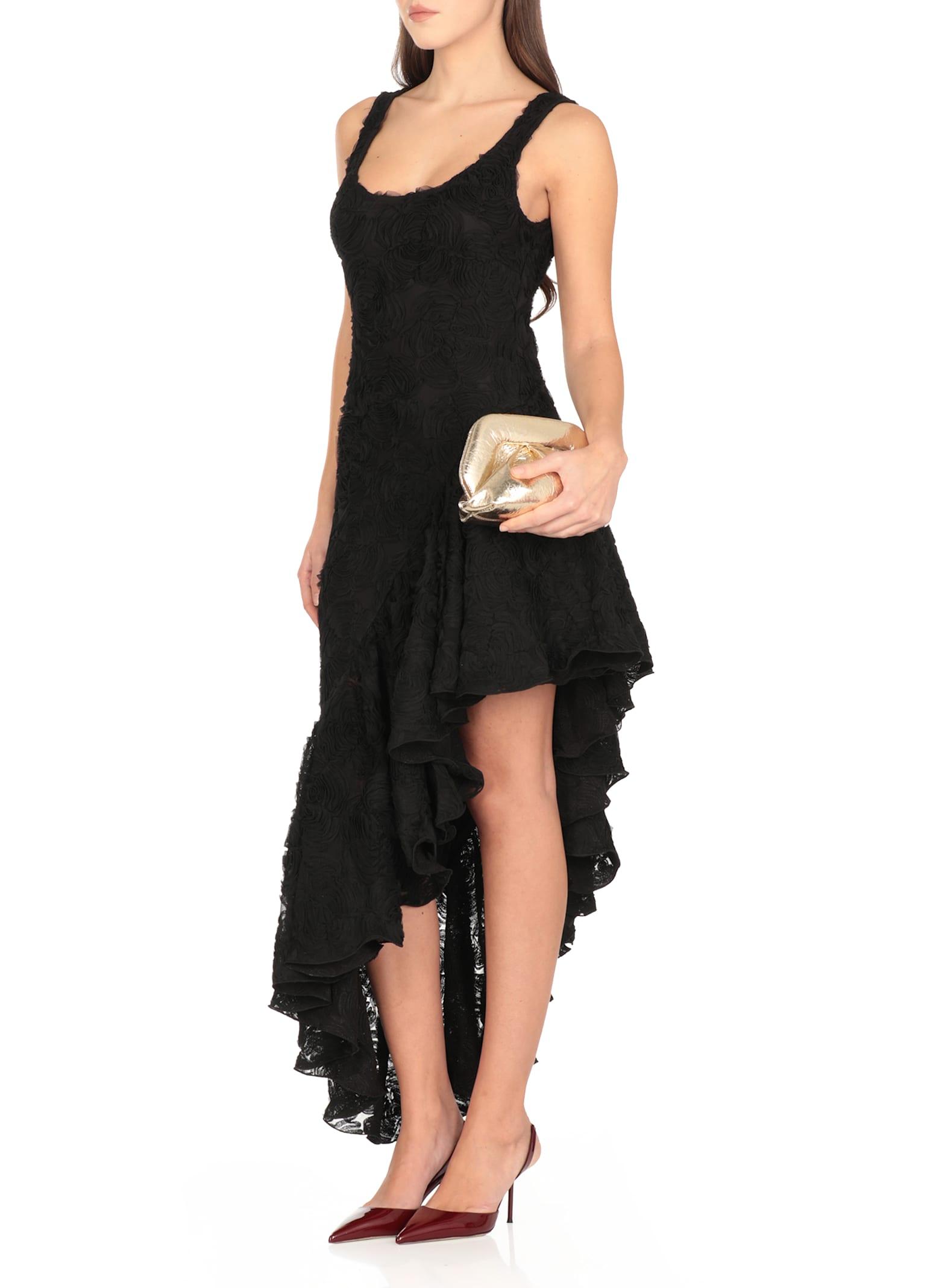 ROTATE BIRGER CHRISTENSEN Flower Mesh Ruffle Dress in Black