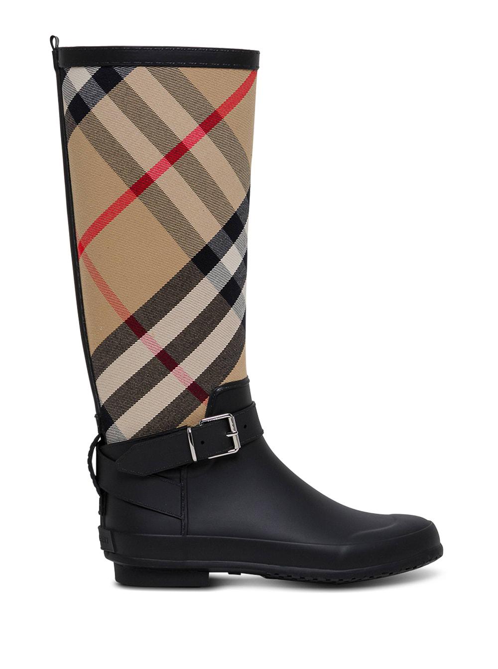 Burberry Black And Rain Boots With House Check Motif In Rubber Woman | Lyst