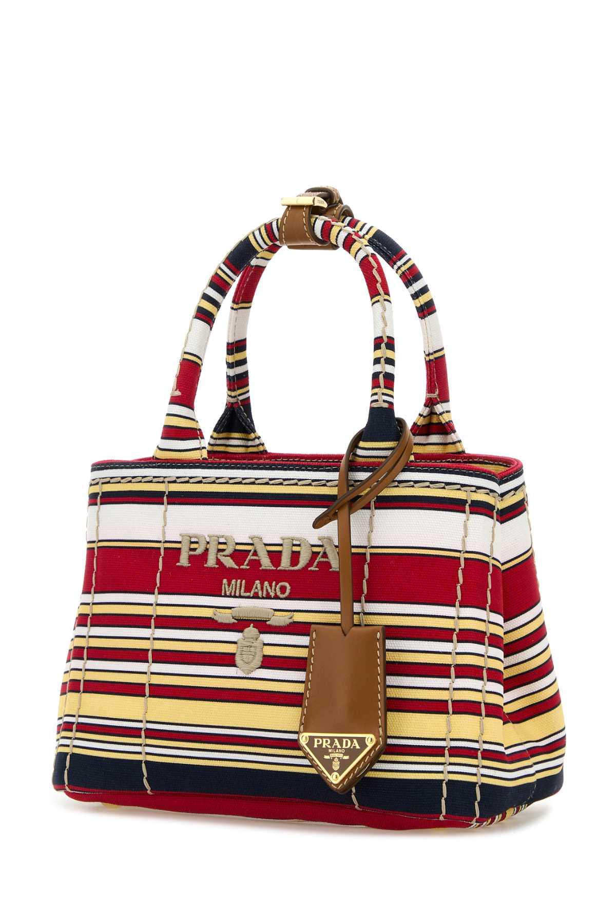 Prada Jardinière Striped Cotton Canvas Mini-Bag in Red | Lyst