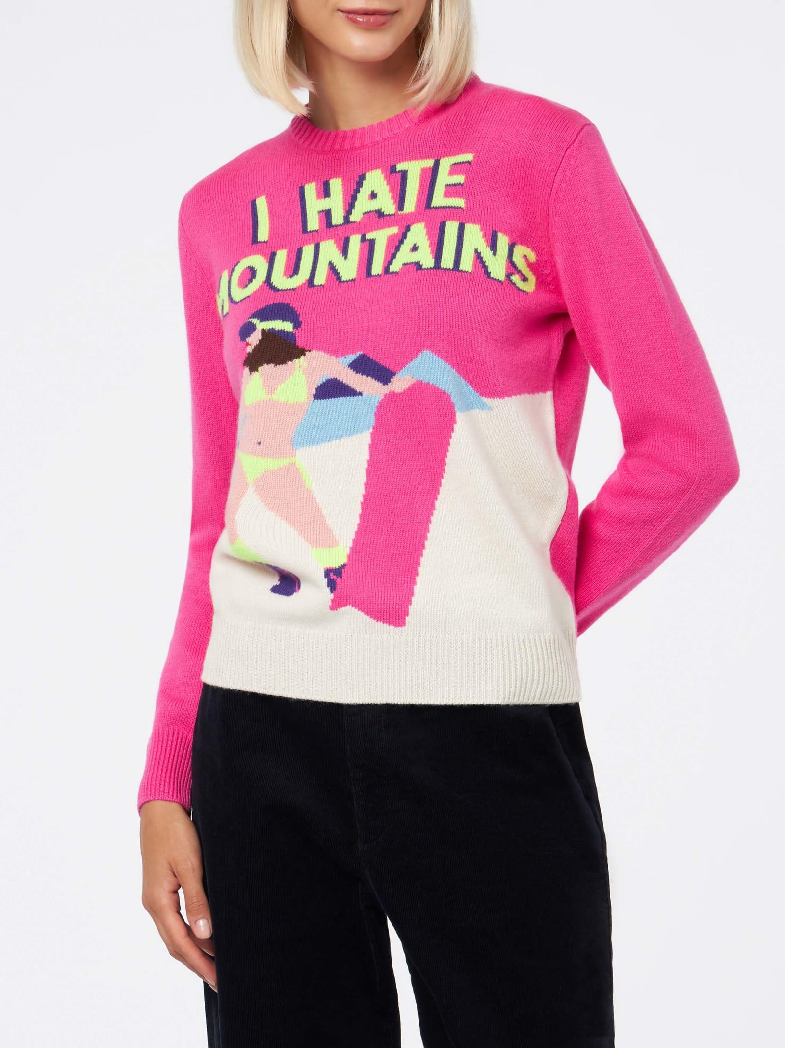 Mc2 Saint Barth Crewneck Fluo Sweater With I Hate Mountains Postcard Print in Pink Lyst UK