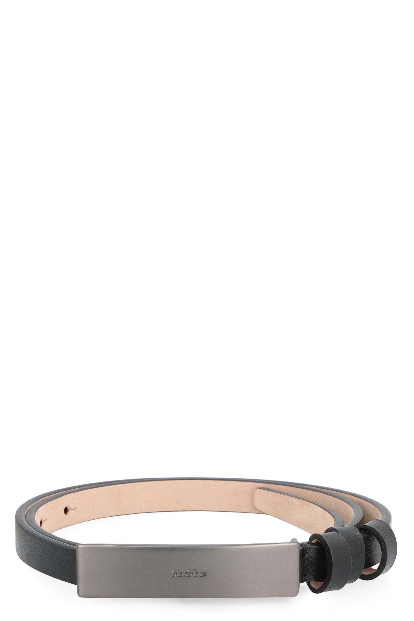 ベルト Max Mara Newplate Thin Belt In Smooth Leather MAX MARA Newplate thin belt in smooth leather - Brown