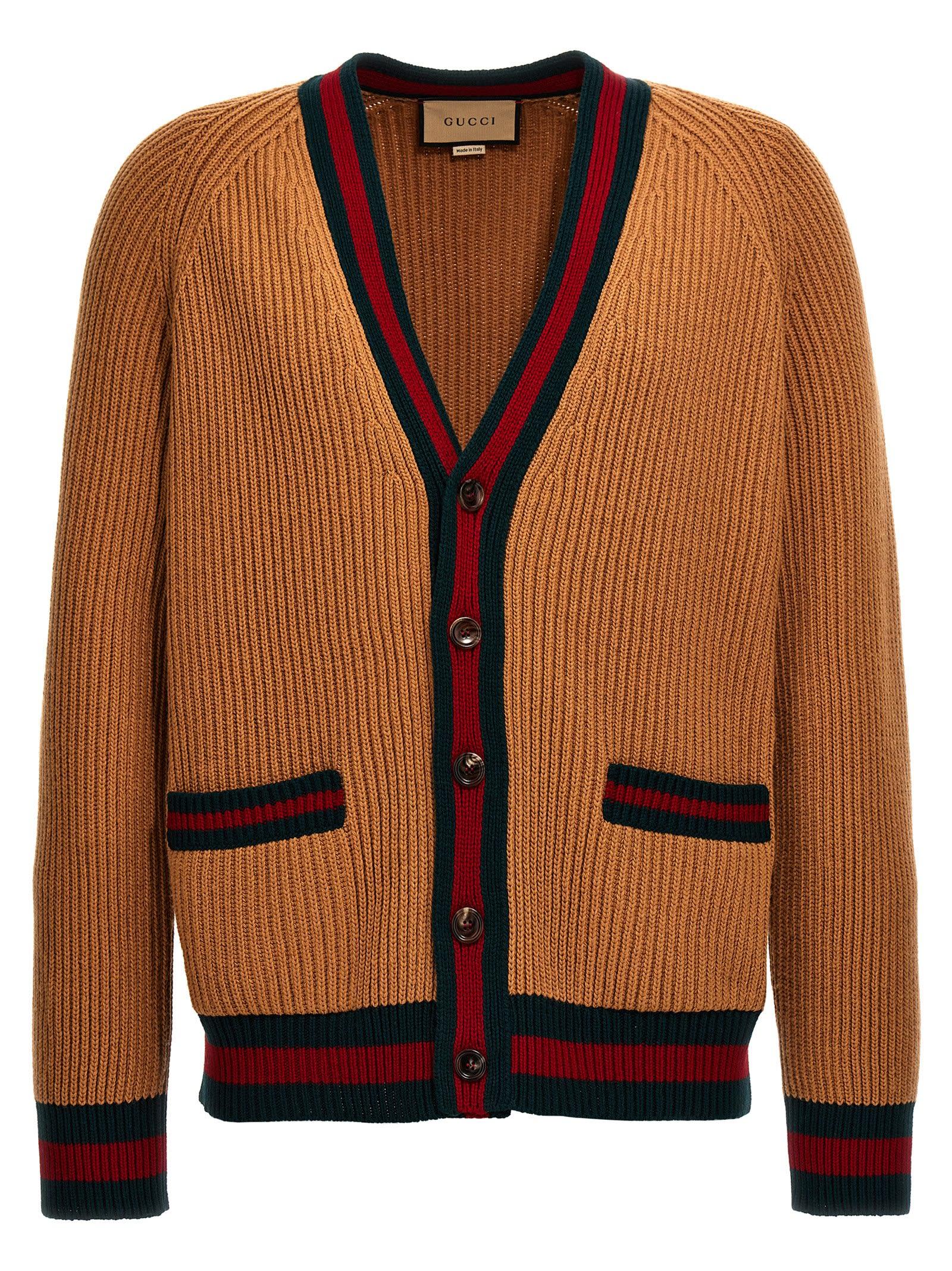 Gucci Web Tape Cardigan in Brown for Men Lyst