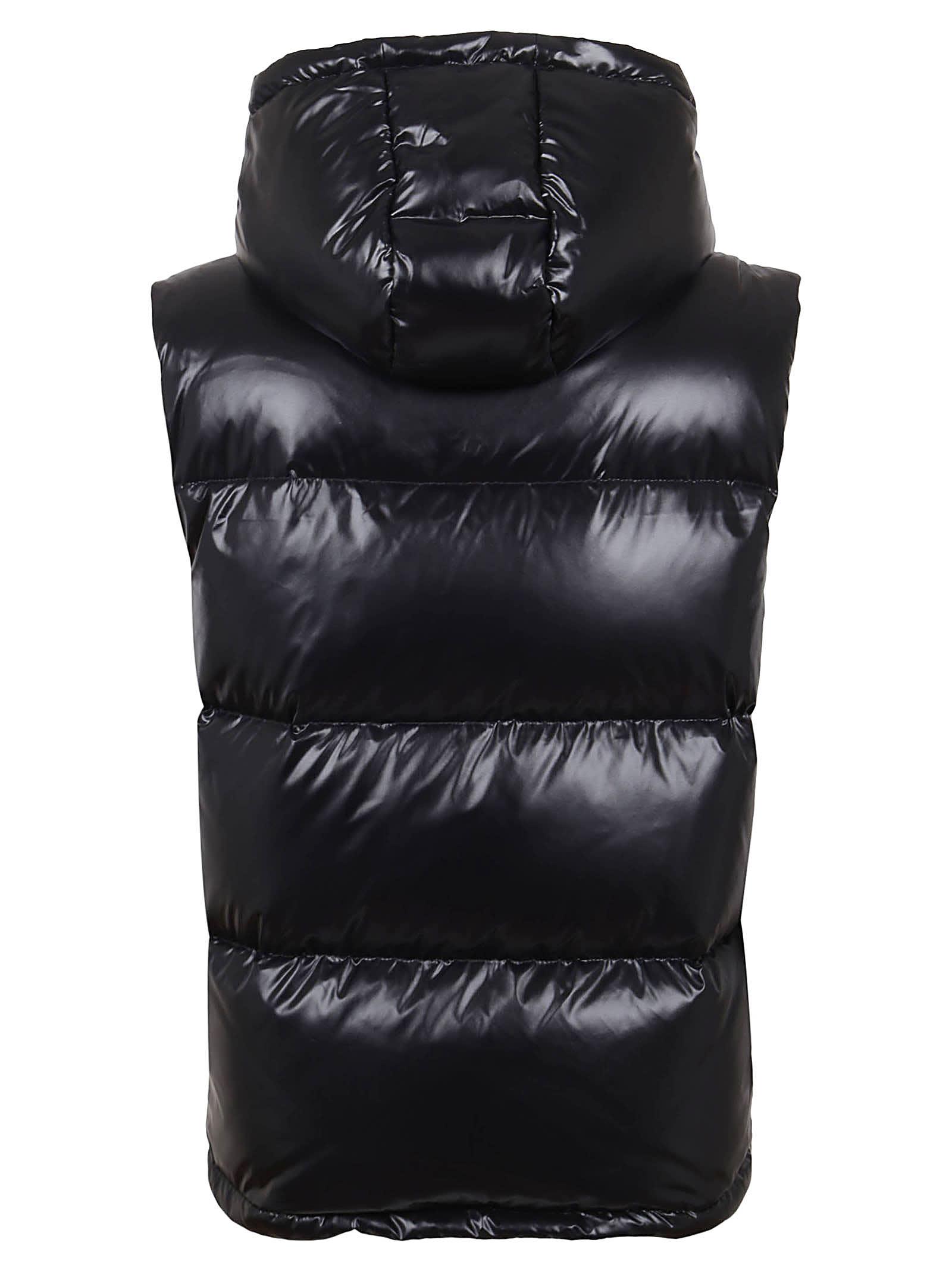 Balmain Hooded Nylon Down Vest in Black 