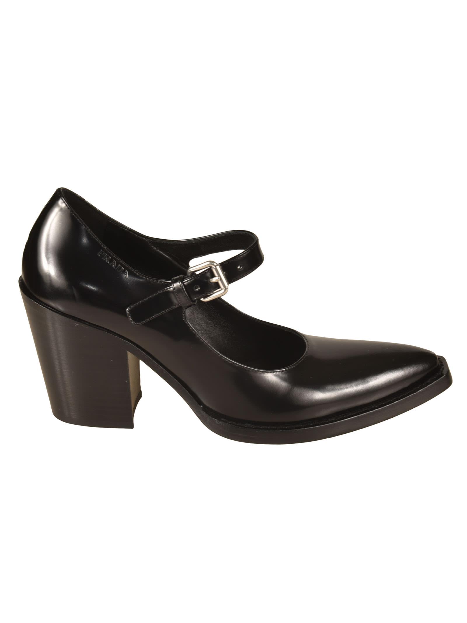 Prada Pointed Toe Block-heel Pumps in Black | Lyst