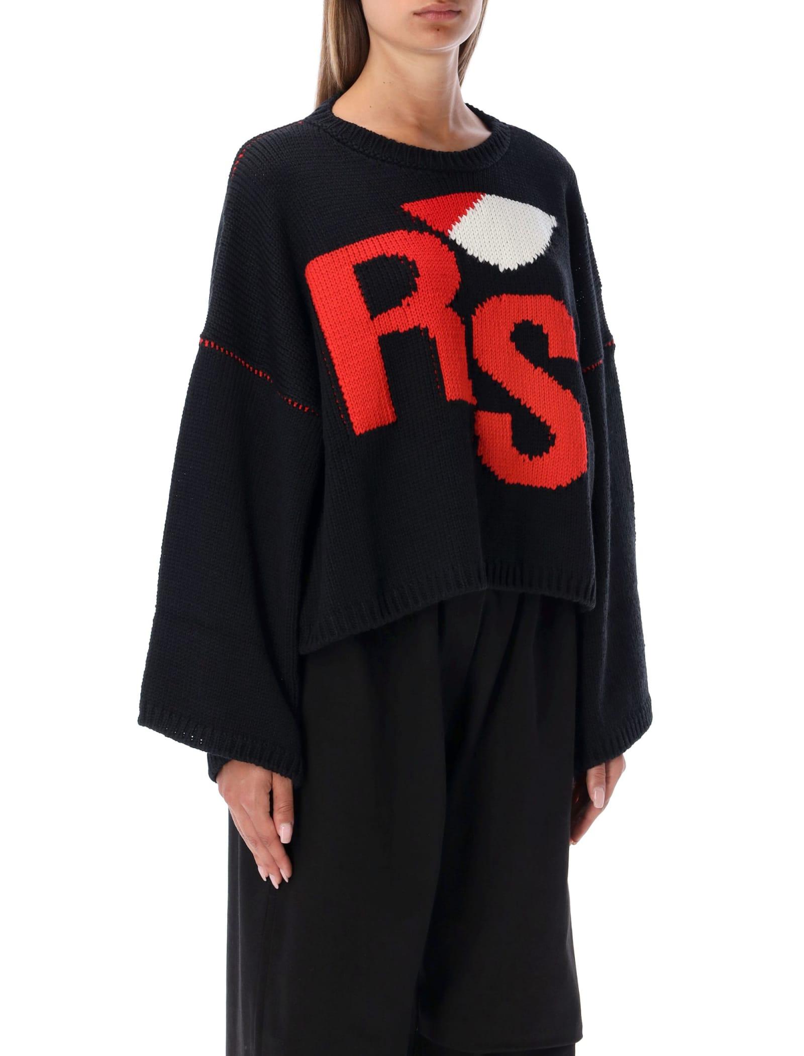 Raf Simons Jacquard Rs Cropped Sweater in Black | Lyst