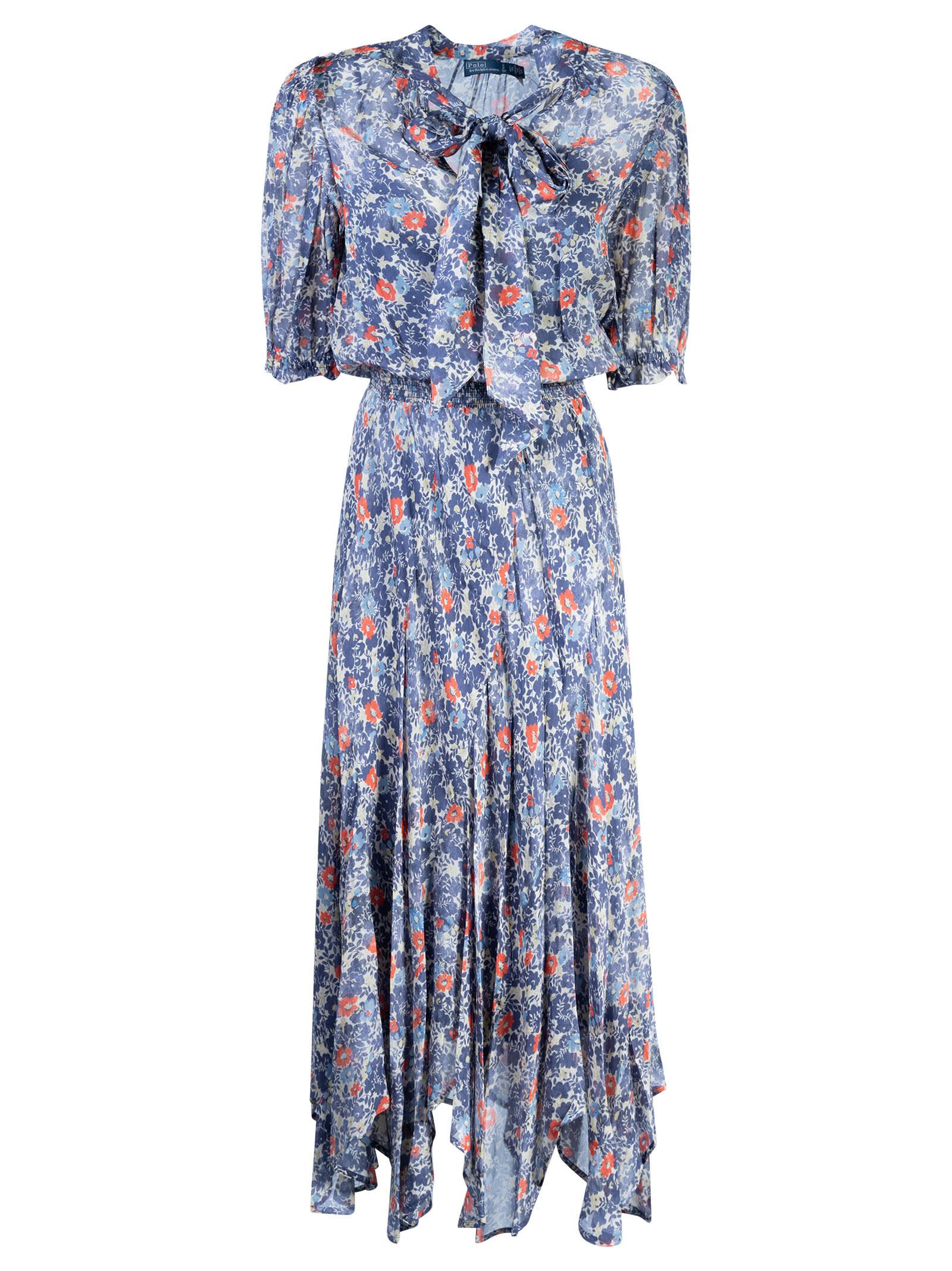 Ralph Lauren Floral Long Dress in Blue | Lyst