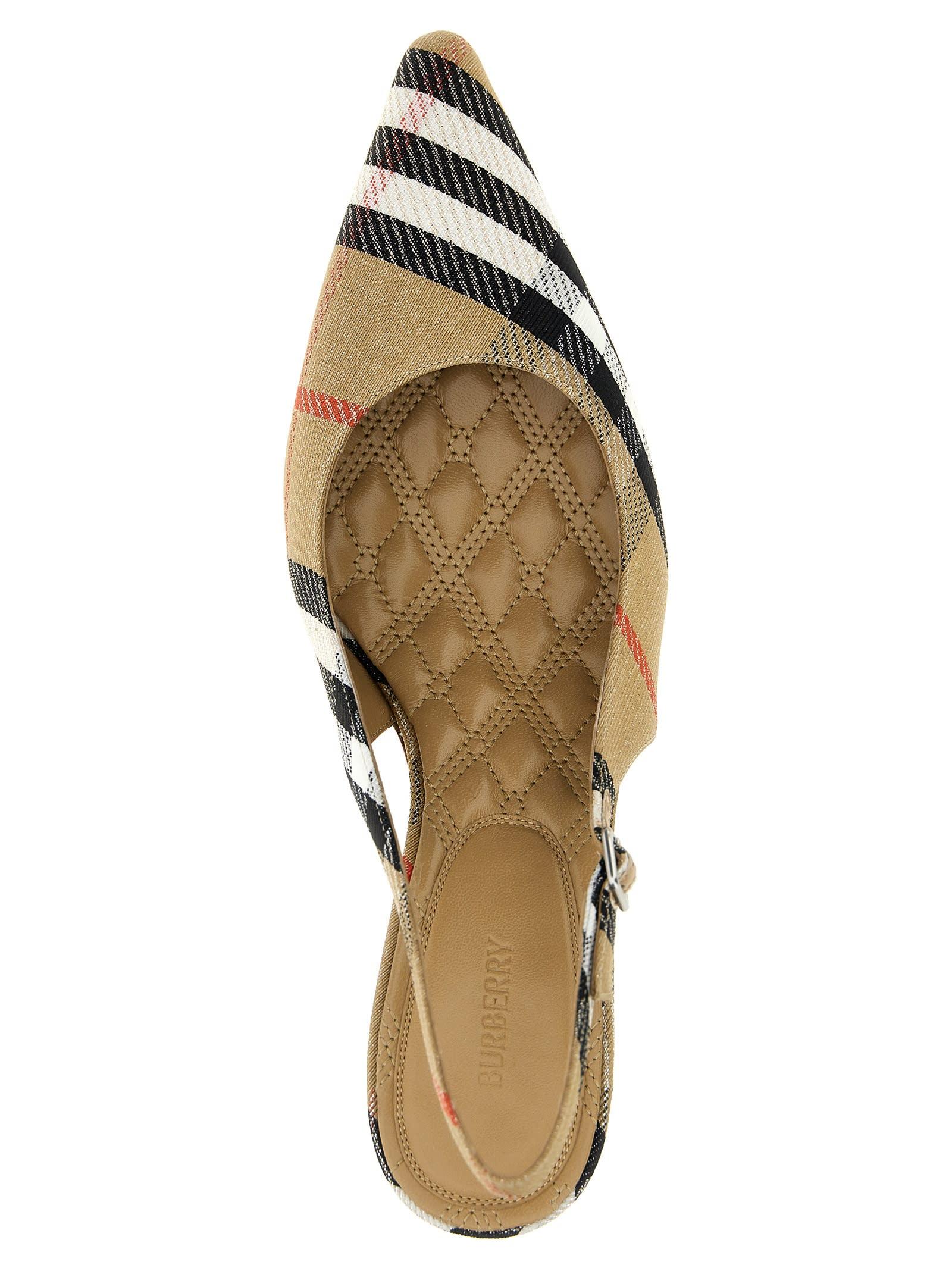 【関税&送料込】Burberry Slingback Pumps Birdie Check Burberry Birdie Metallic Check Slingback Kitten-Heel Pumps