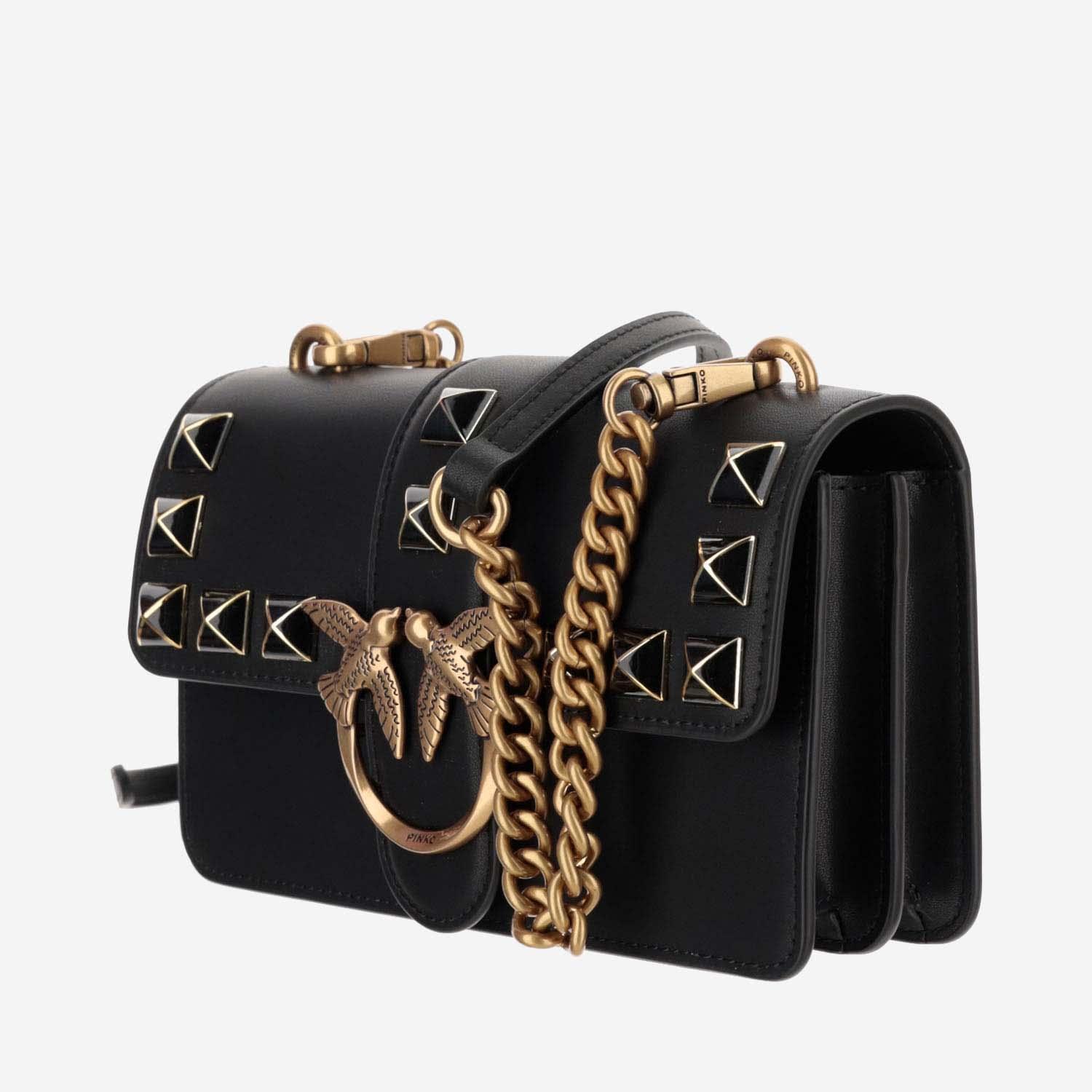 Pinko Mini Love One Bag With Enameled Studs in Black | Lyst