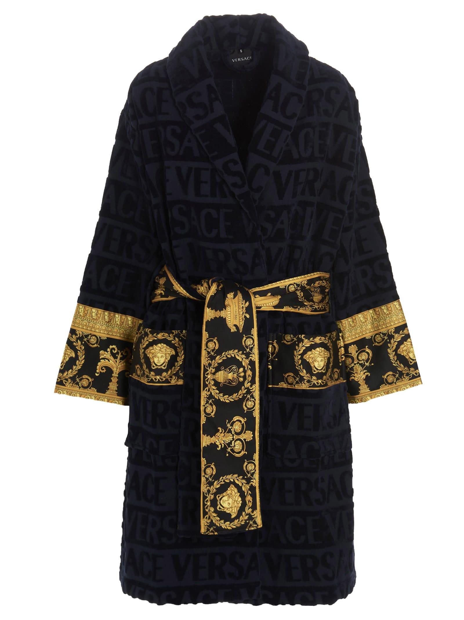 Versace Logo Bathrobe in Black | Lyst