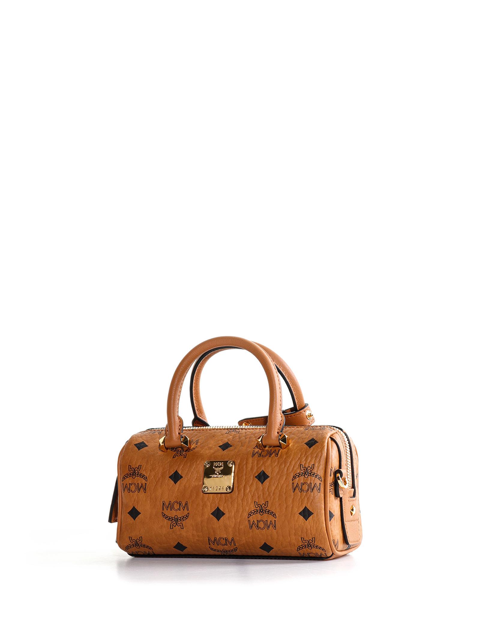 MCM Mini Boston Bag With Shoulder Strap in Brown