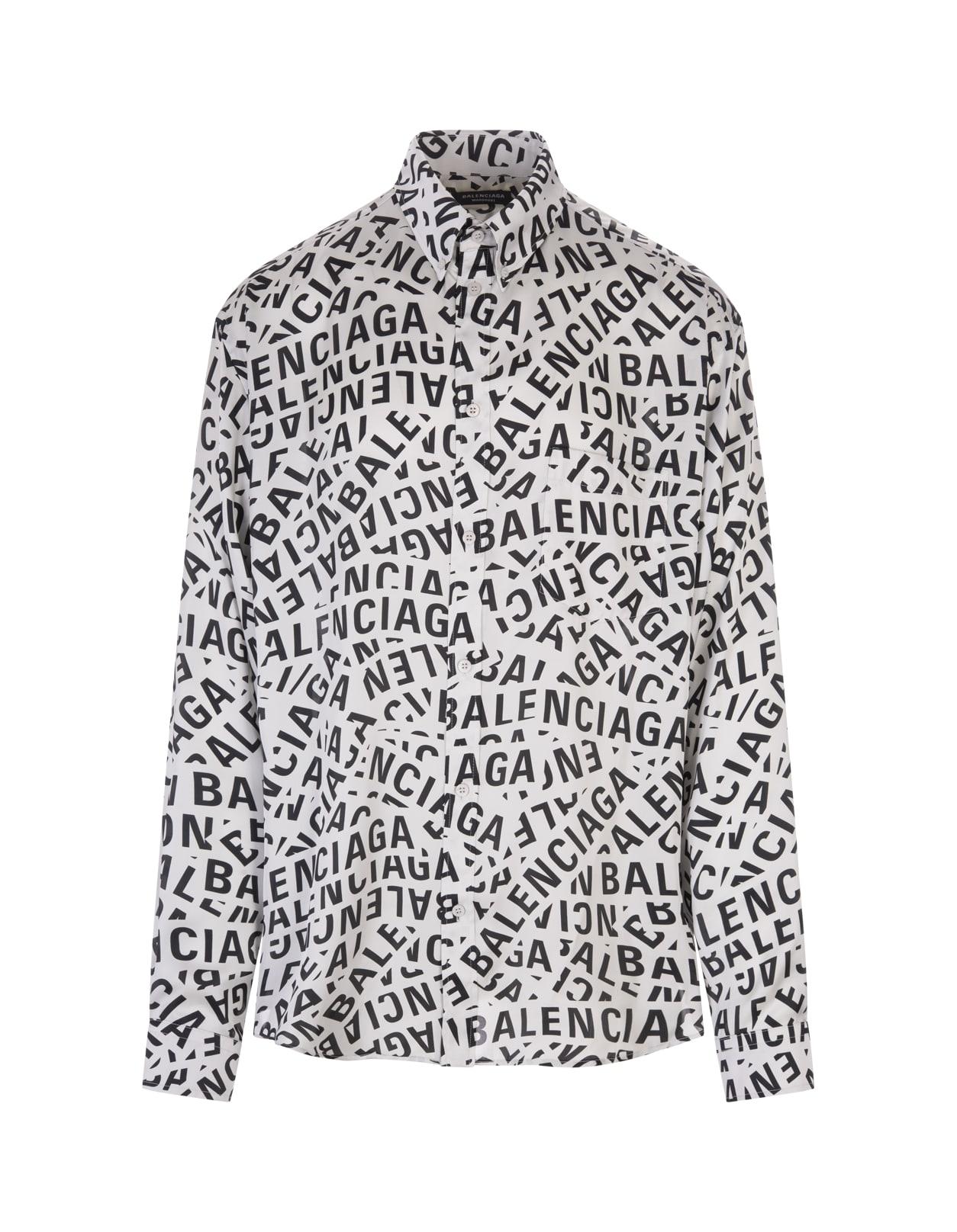 Balenciaga Men's Logo Strips Large Fit Shirt In White And Black