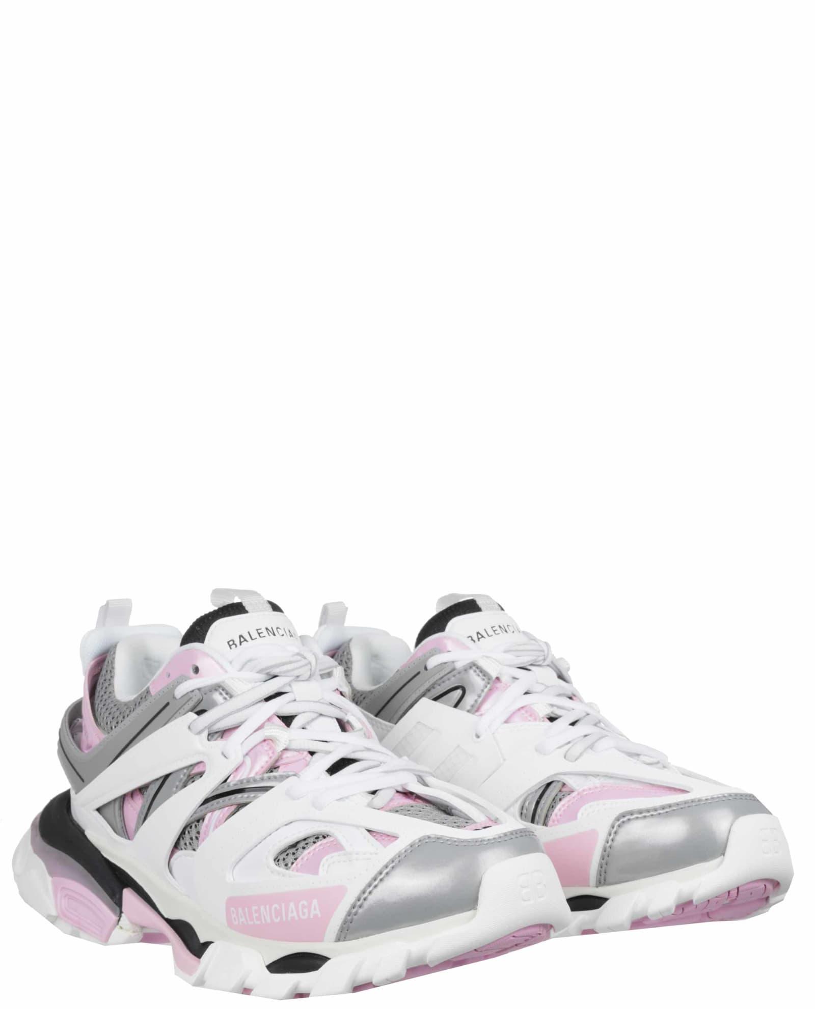 Balenciaga Leather White, Pink And Grey Track Sneakers | Lyst