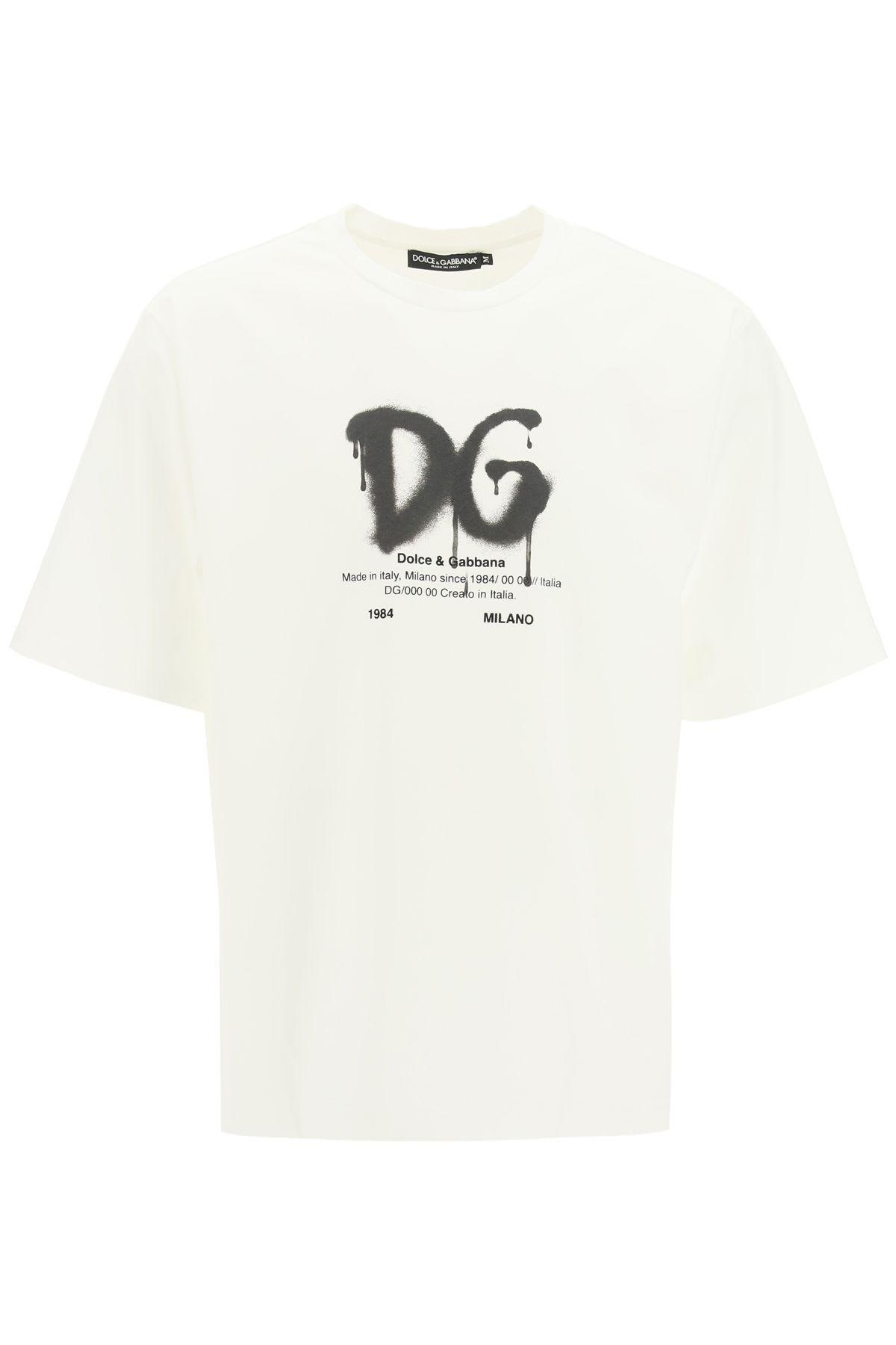 Dolce & Gabbana Cotton Spray Logo Oversize T-shirt in White for Men | Lyst