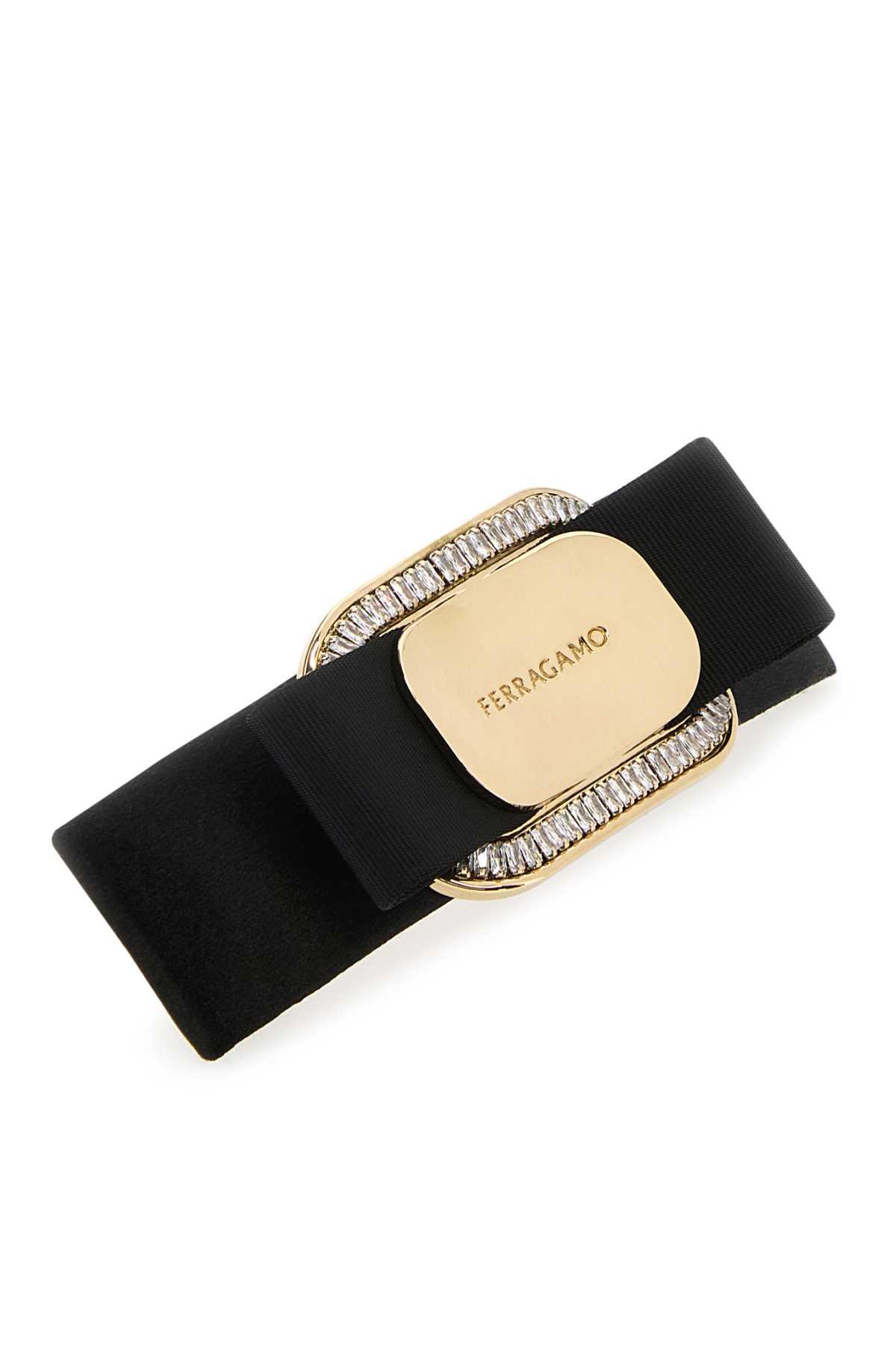 Salvatore Ferragamo バレッタ VARA Crystal Hair Clip 341693 Ferragamo Crystal Vara Bow Hair Clip Black | Rustan's