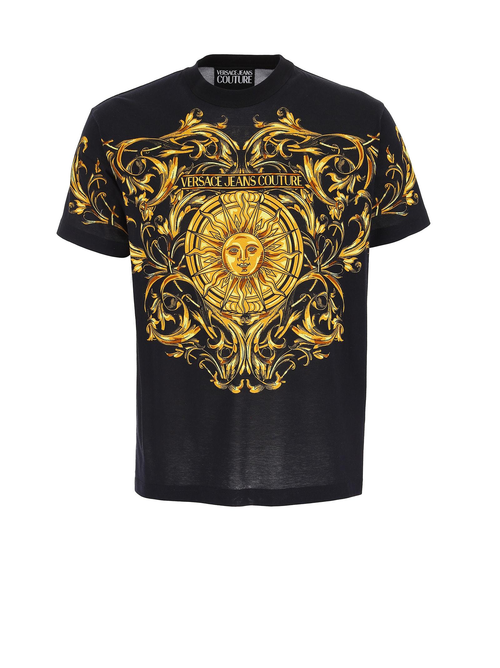 Versace Jeans Couture T-shirt 72up601 Reg Panel Print Baroque Sun Jer. Cot.  Panel Print Sun Baroque in Black for Men | Lyst