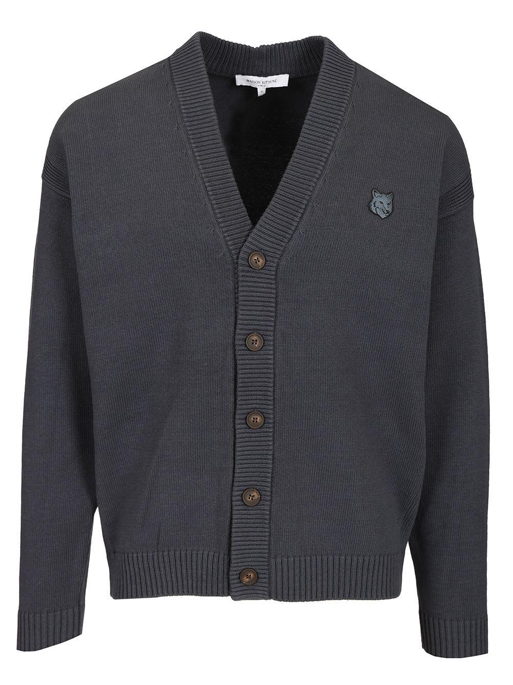 Maison Kitsuné Cotton Cardigan With Logo Knitwear in Black Maison Kitsuné Cotton Cardigan With Logo Knitwear in Black