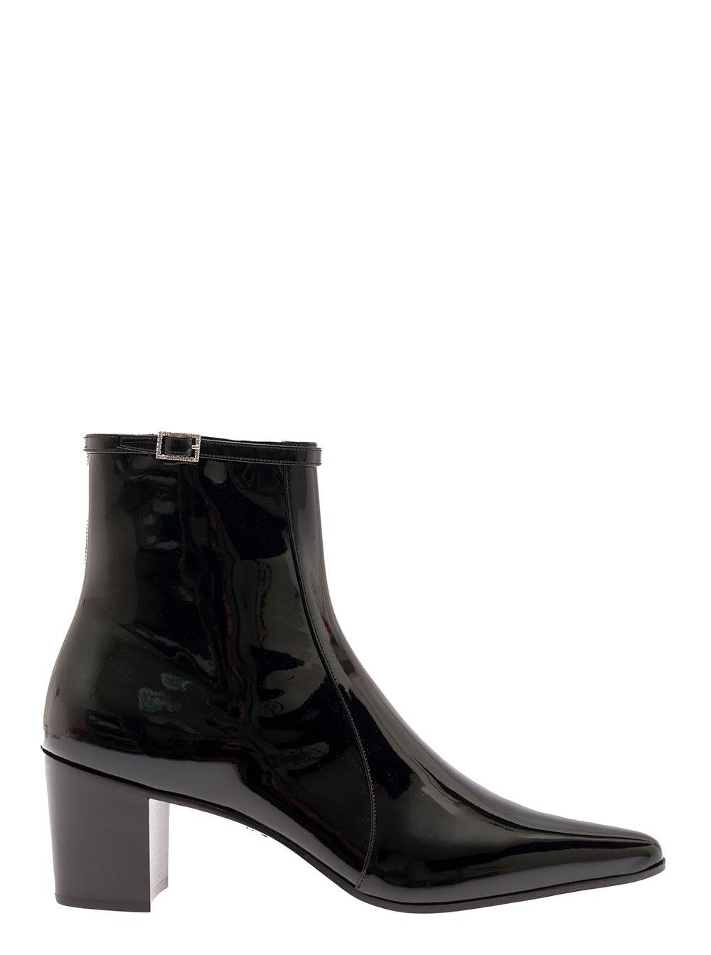 Saint Laurent Arsun Black Boots With Rhinestone-embellished Buckles In ...