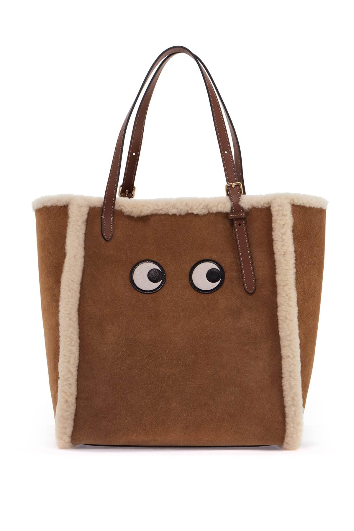 Anya Hindmarch Suede Leather Tote With Shearling Eyes in Brown