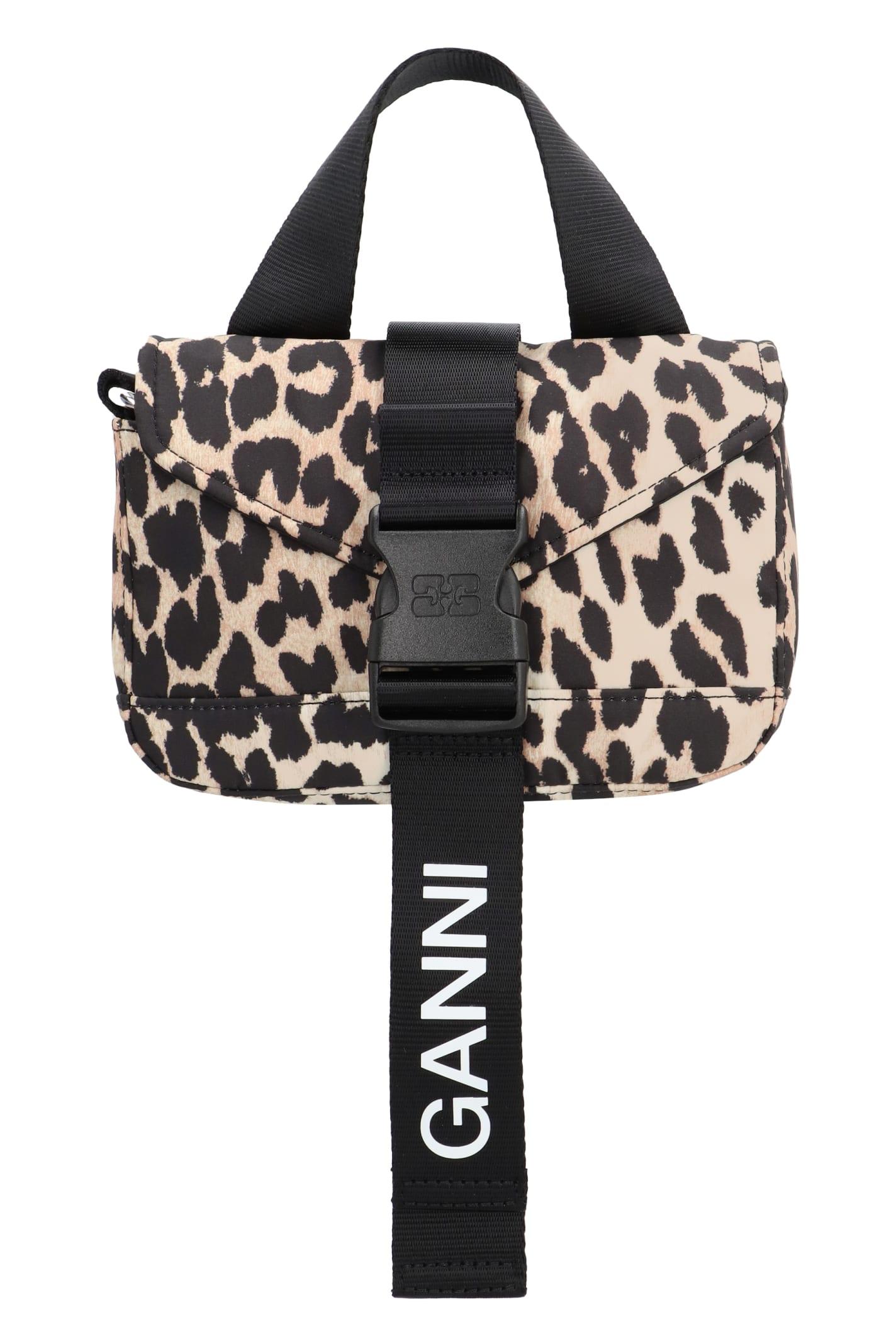 Ganni Leopard Tech Mini Crossbody Bag in Black | Lyst