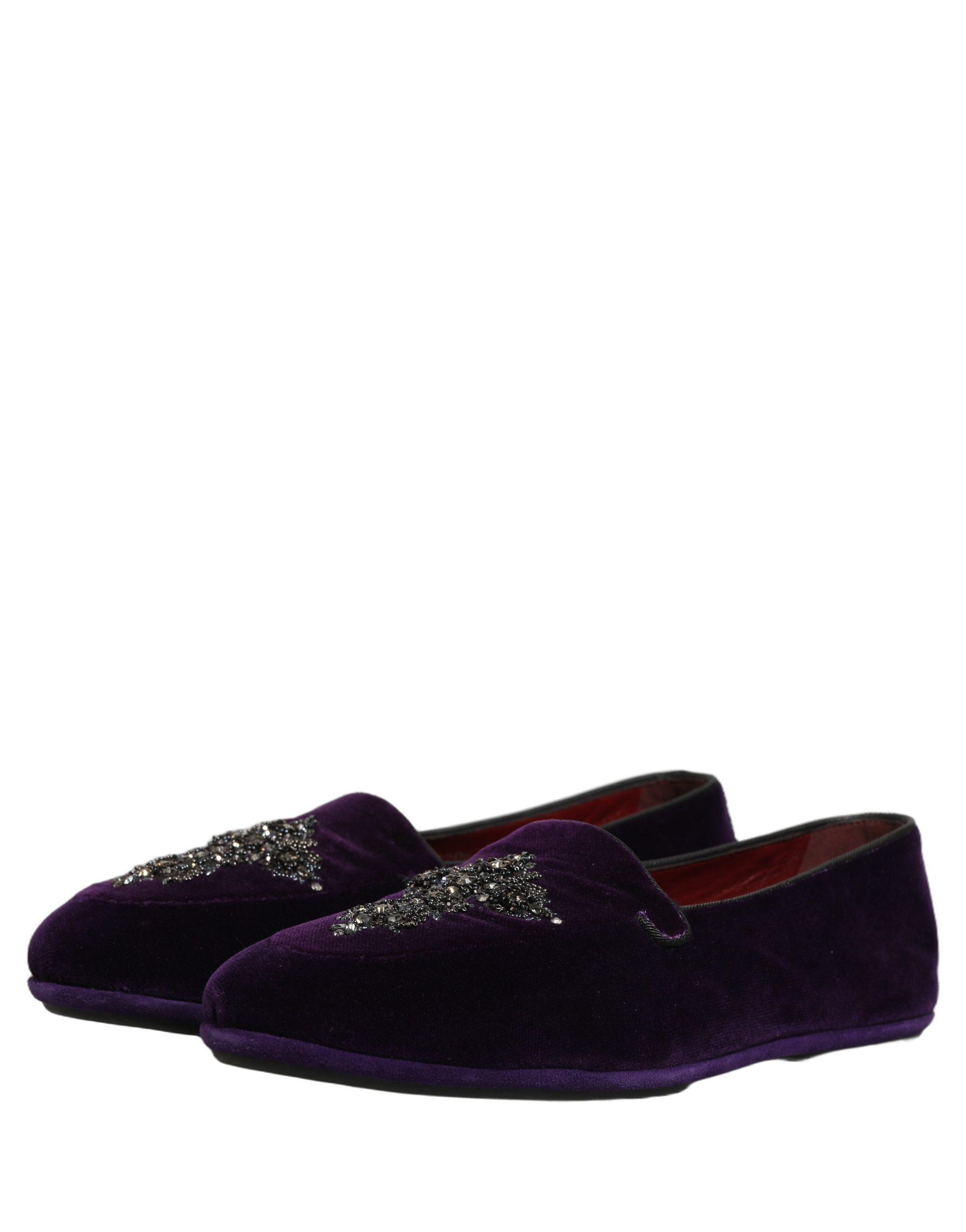 Dolce & Gabbana Violet Suede Embellished Dress Loafers Shoes 