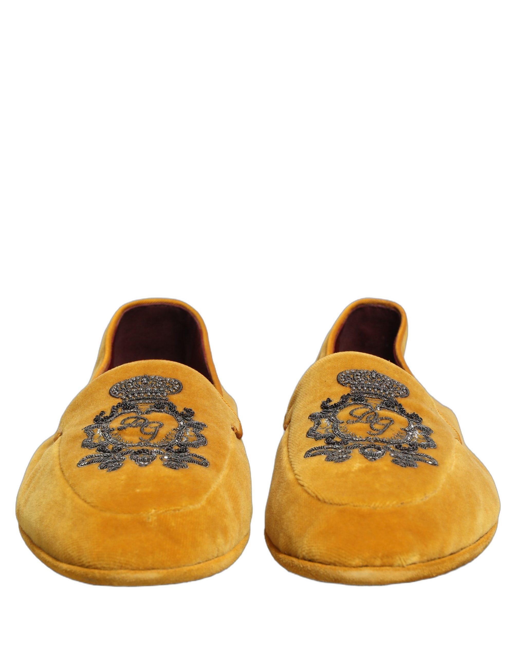 Dolce & Gabbana Orange Linen Leather Studded Loafers Men\'s Shoes Orange Men main image 4