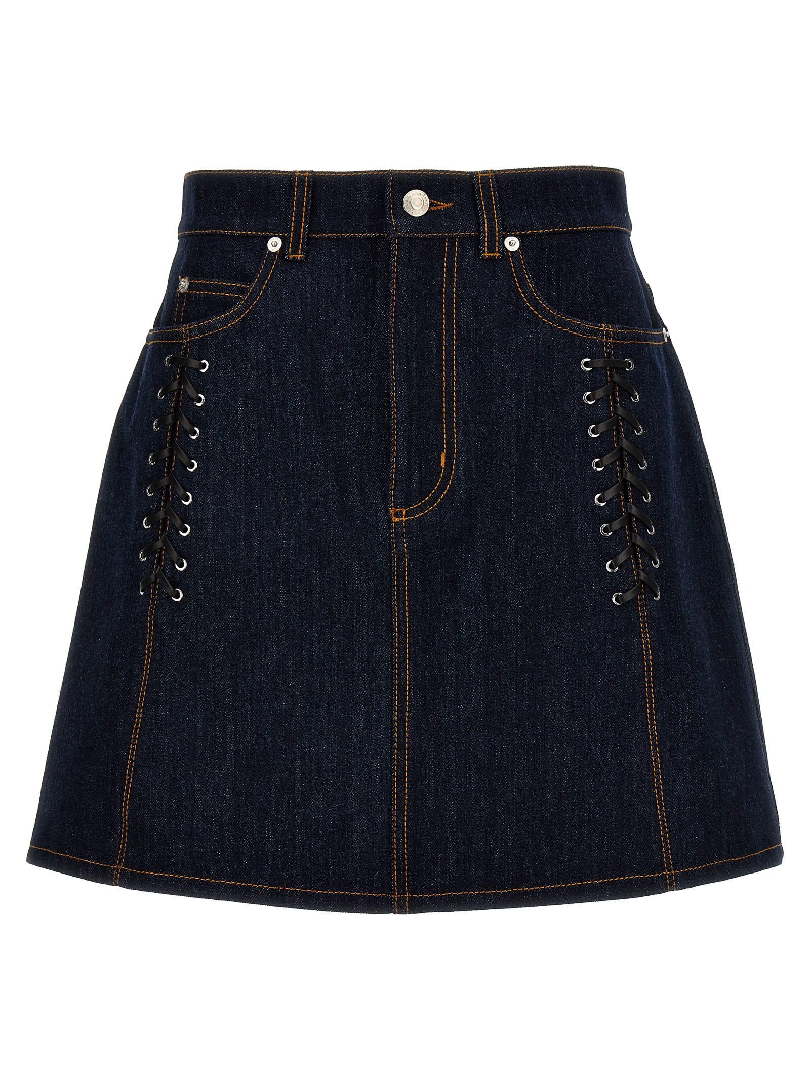 Alexander McQueen Lace Up Detail Denim Mini Skirt in Blue Lyst UK