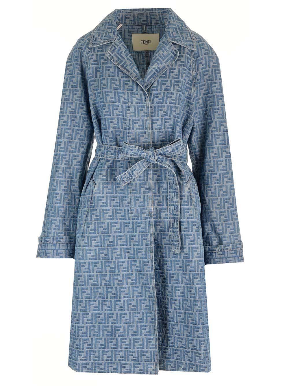 Fendi Linen And Cotton Trench Coat in Blue Lyst UK