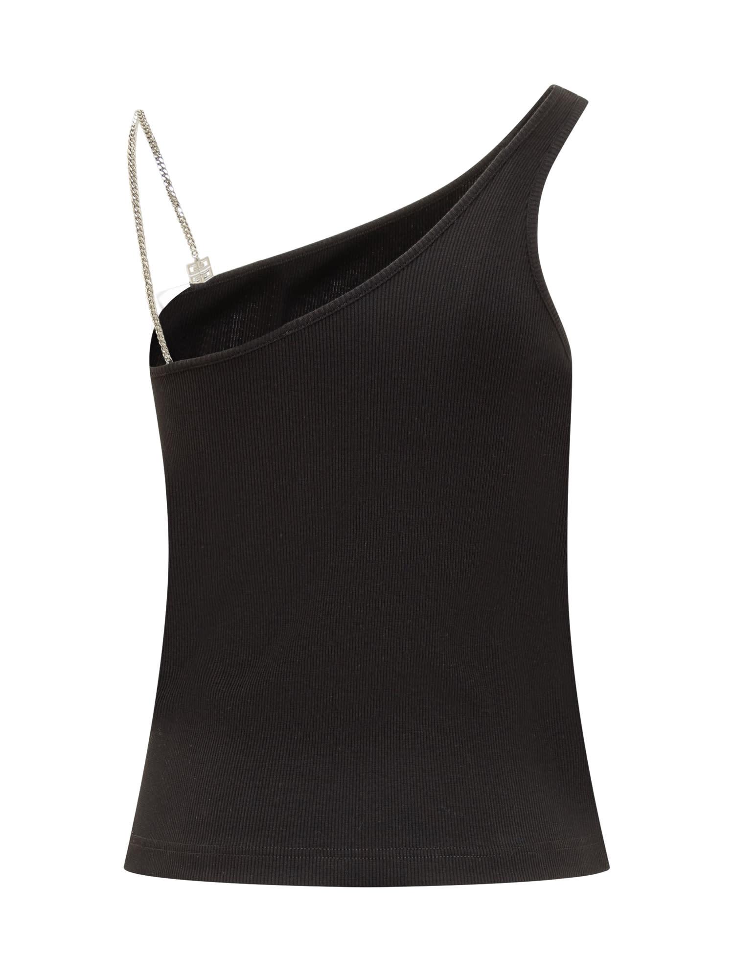 Givenchy Asymmetrical Cotton Top With Chain in Black