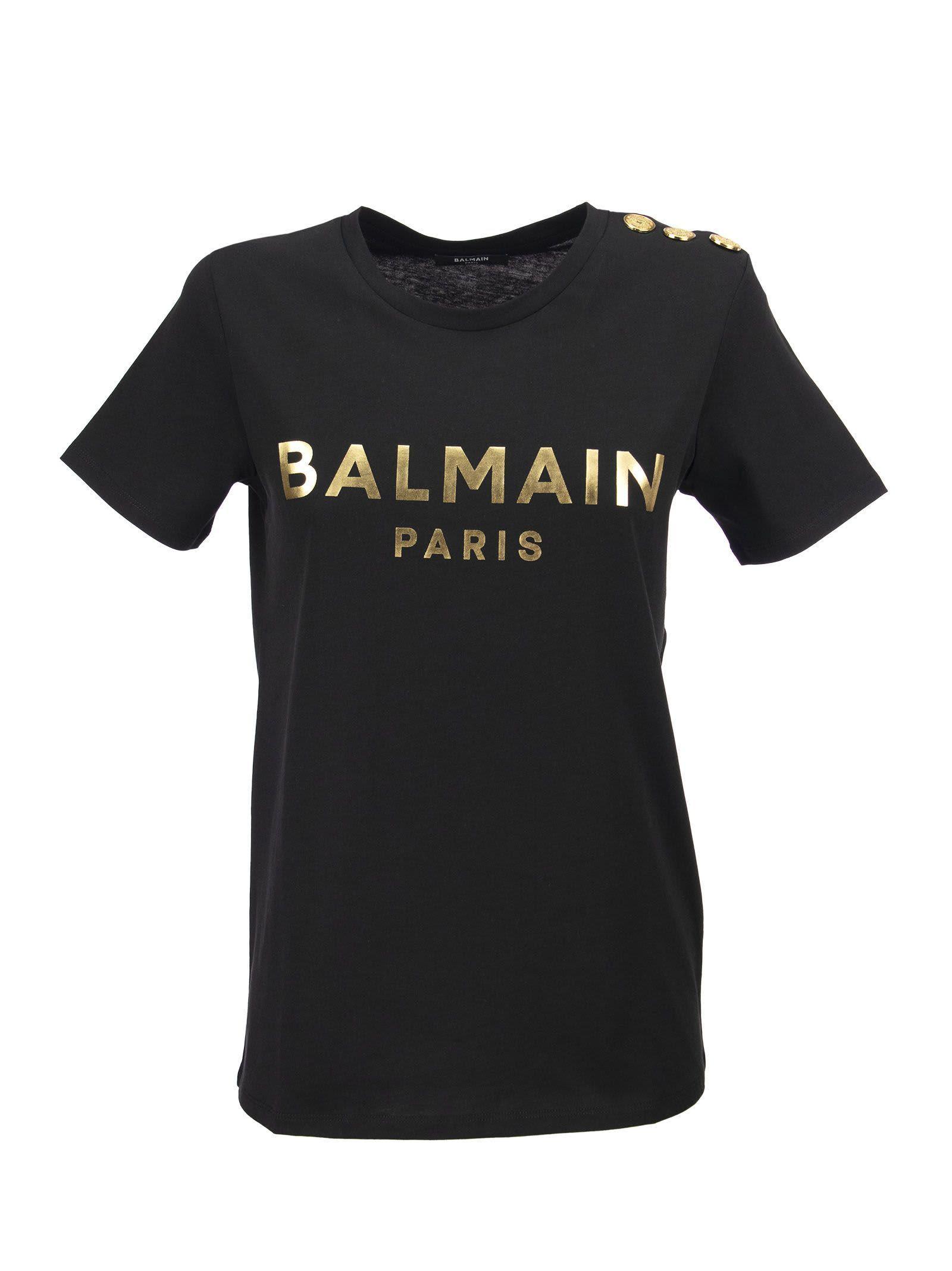 Balmain Gold Print T-shirt in Black | Lyst