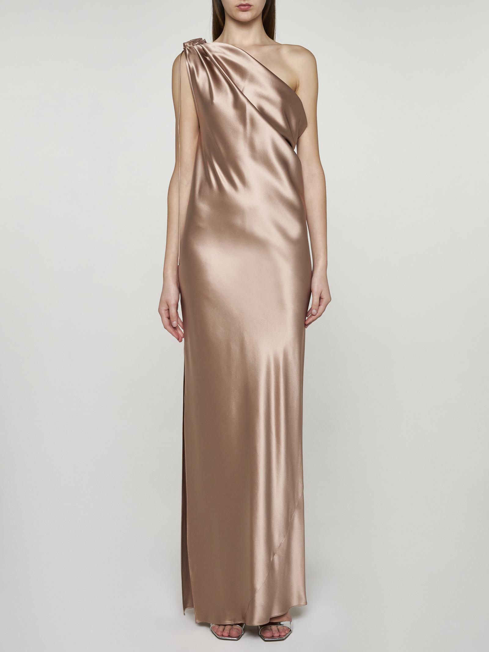 ワンピース MAX MARA SILK LONG DRESS Max Mara Opera Silk One-Shoulder Long Dress in Natural | Lyst