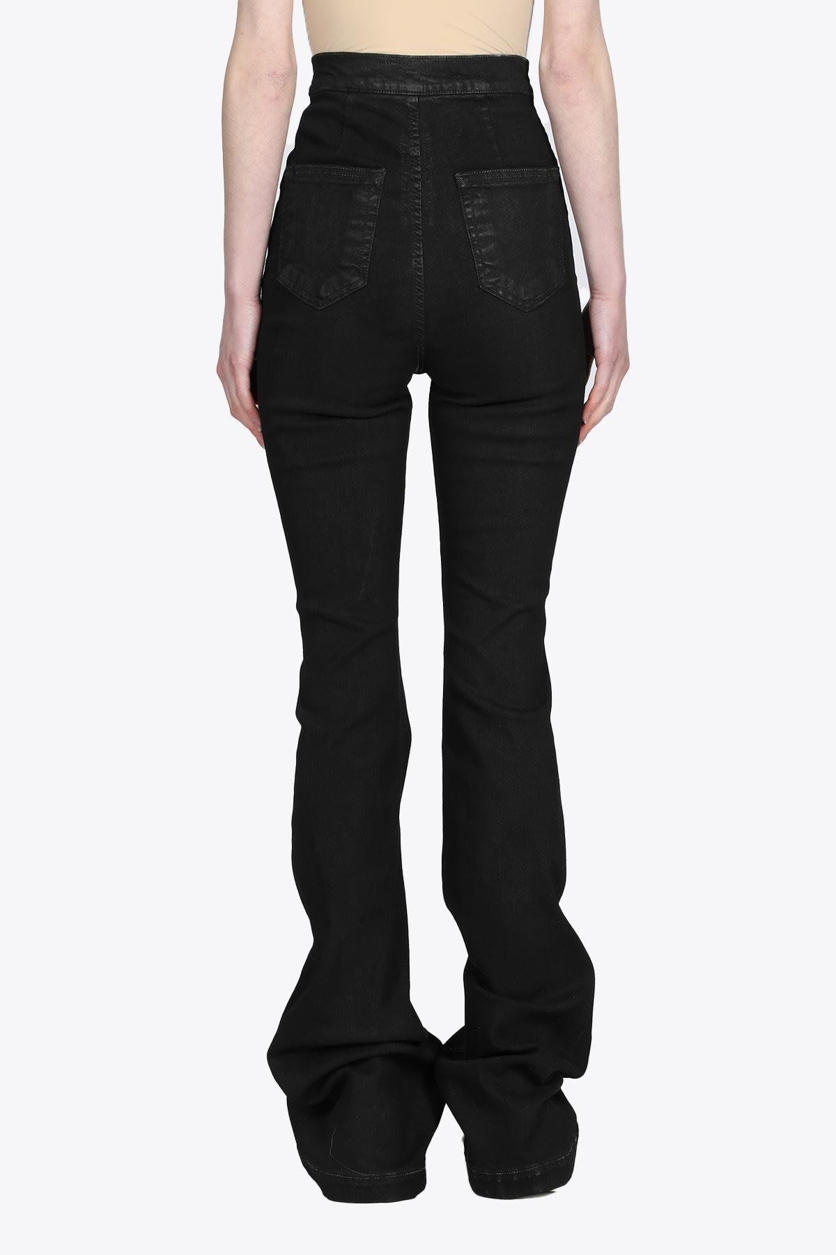 Rick Owens Bolan Bootcut Black Waxed Denim Bootcut Pant With High 