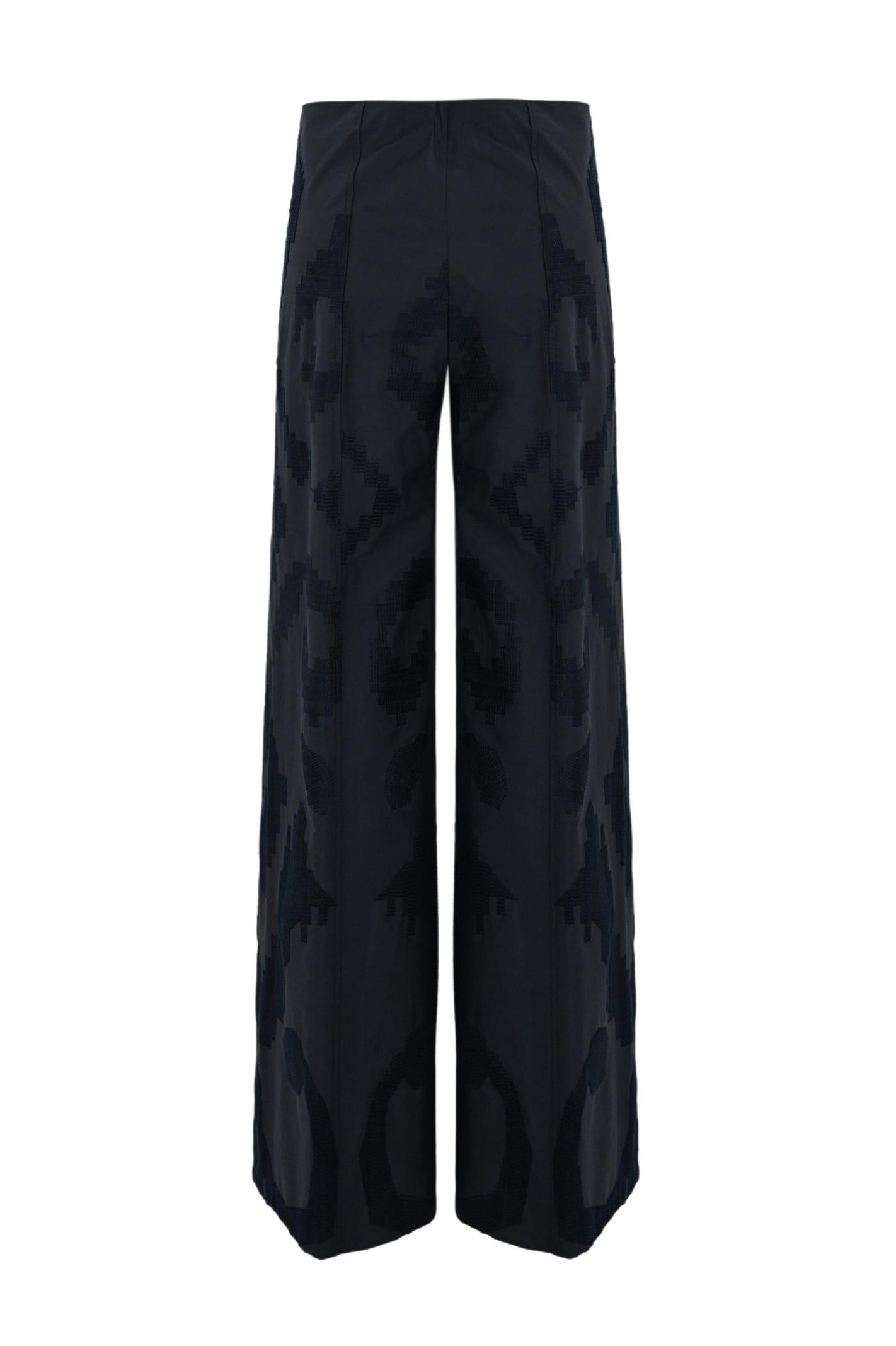 Twill Wide Leg Cropped Trousers, Blue