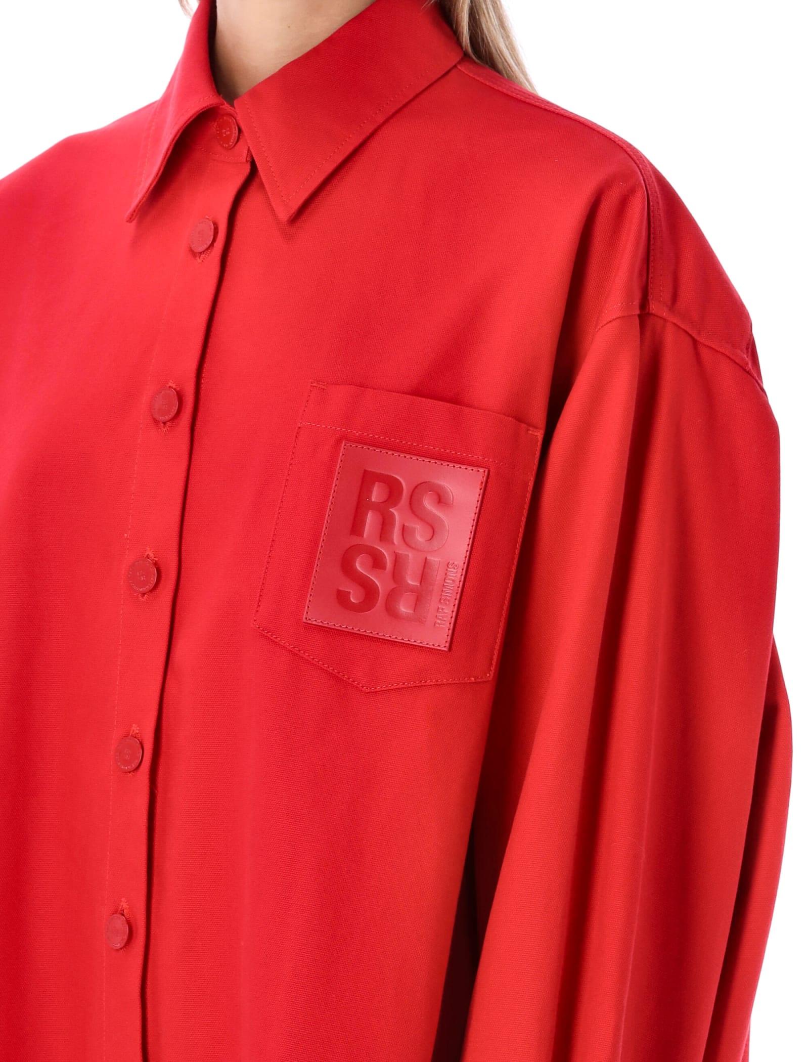 Raf Simons Oversized Denim Shirt in Red | Lyst