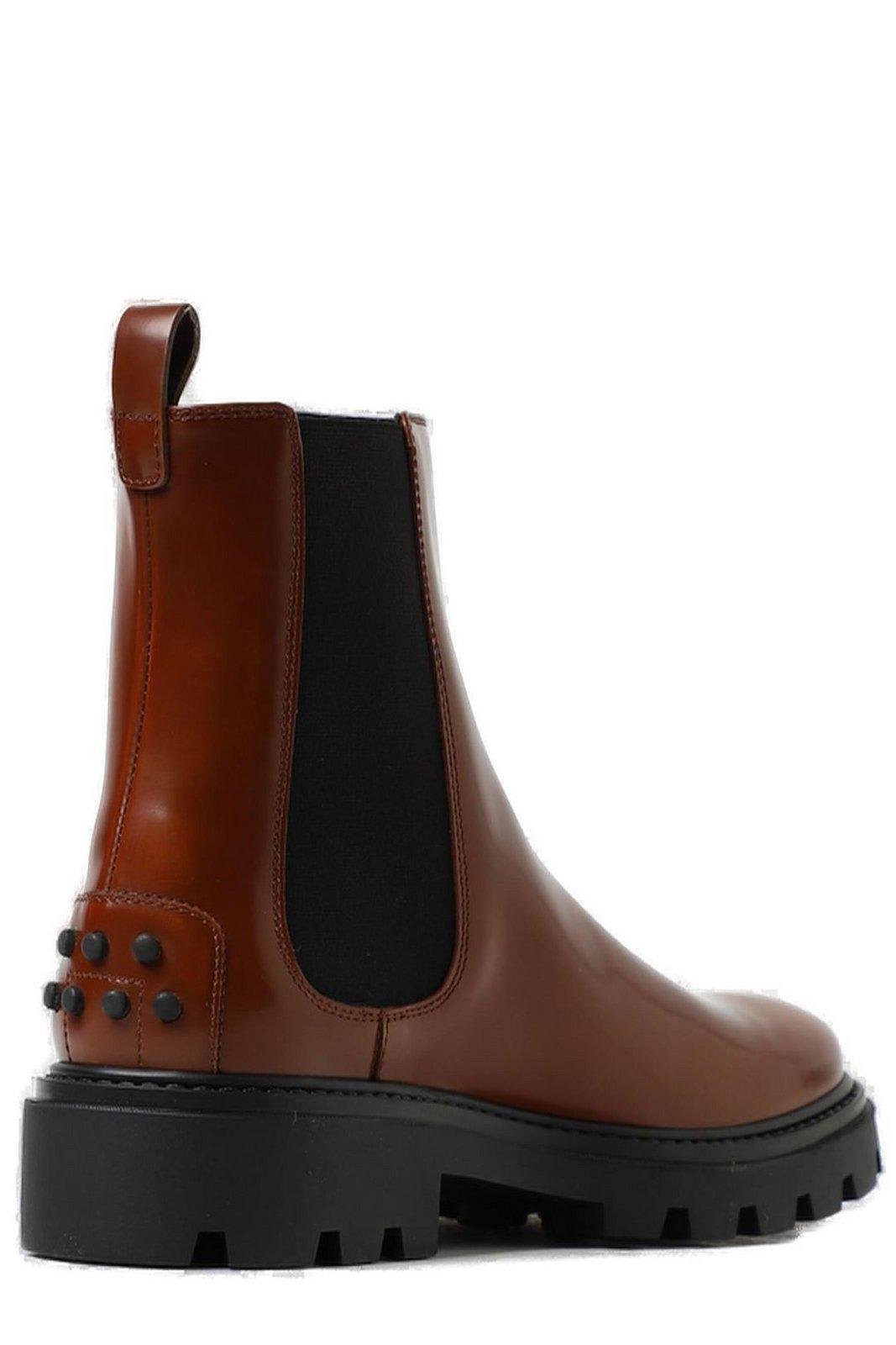 Tod s Studded Round Toe Chelsea Boots in Brown Lyst