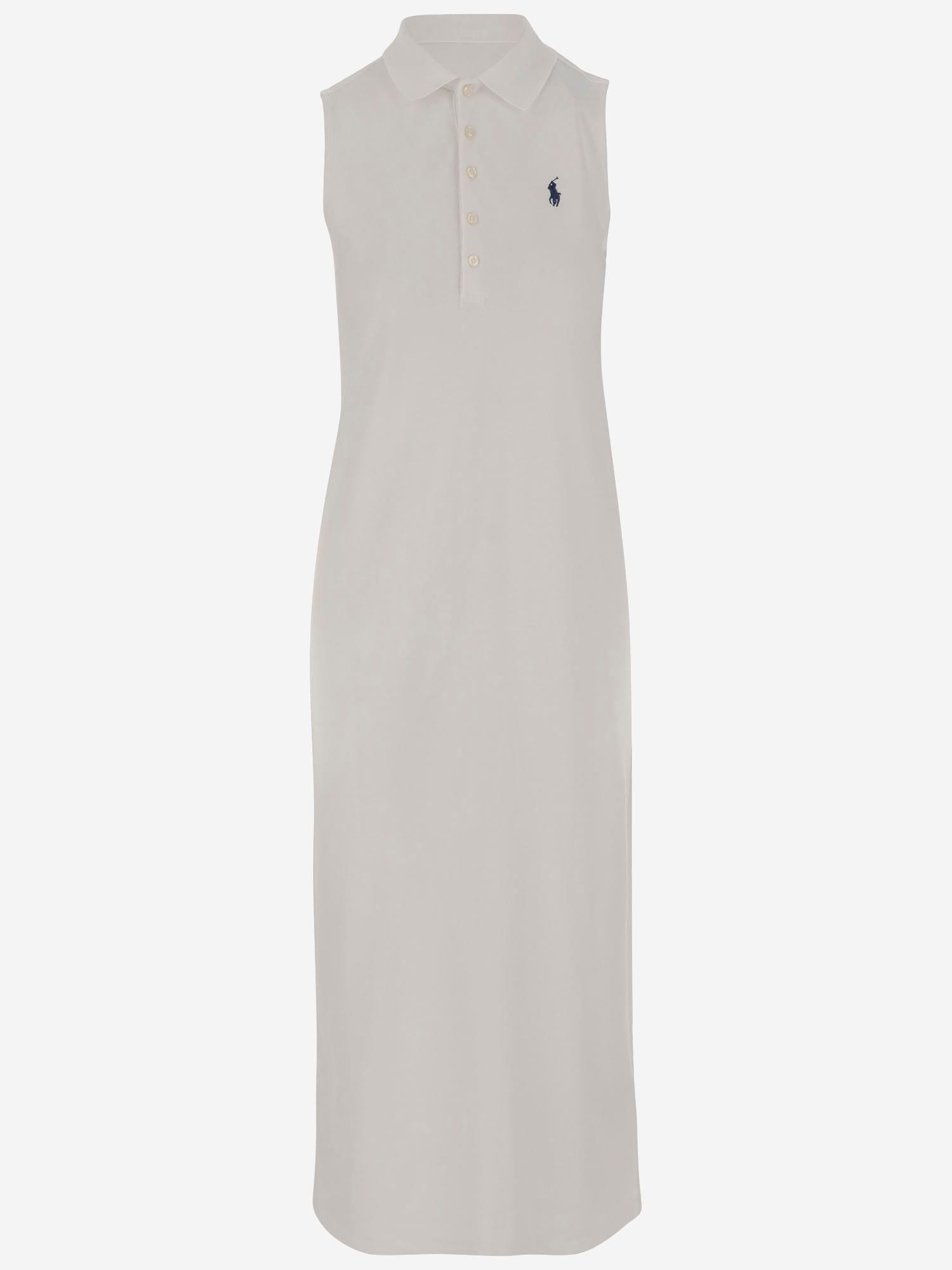 【POLO RALPH LAUREN】Stretch Cotton Long Dress Lauren Ralph Lauren Rib-Knit Cotton Blend Polo Collar Long